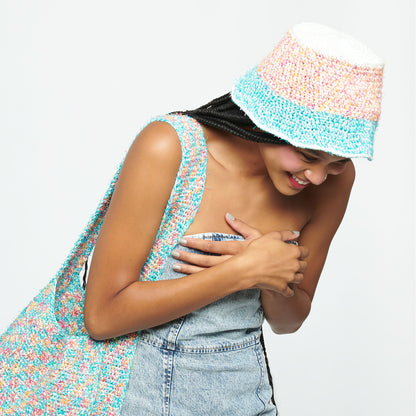 Caron Fuzzy Stripes Crochet Bucket Hat Crochet Hat made in Caron Coconut Cakes Yarn