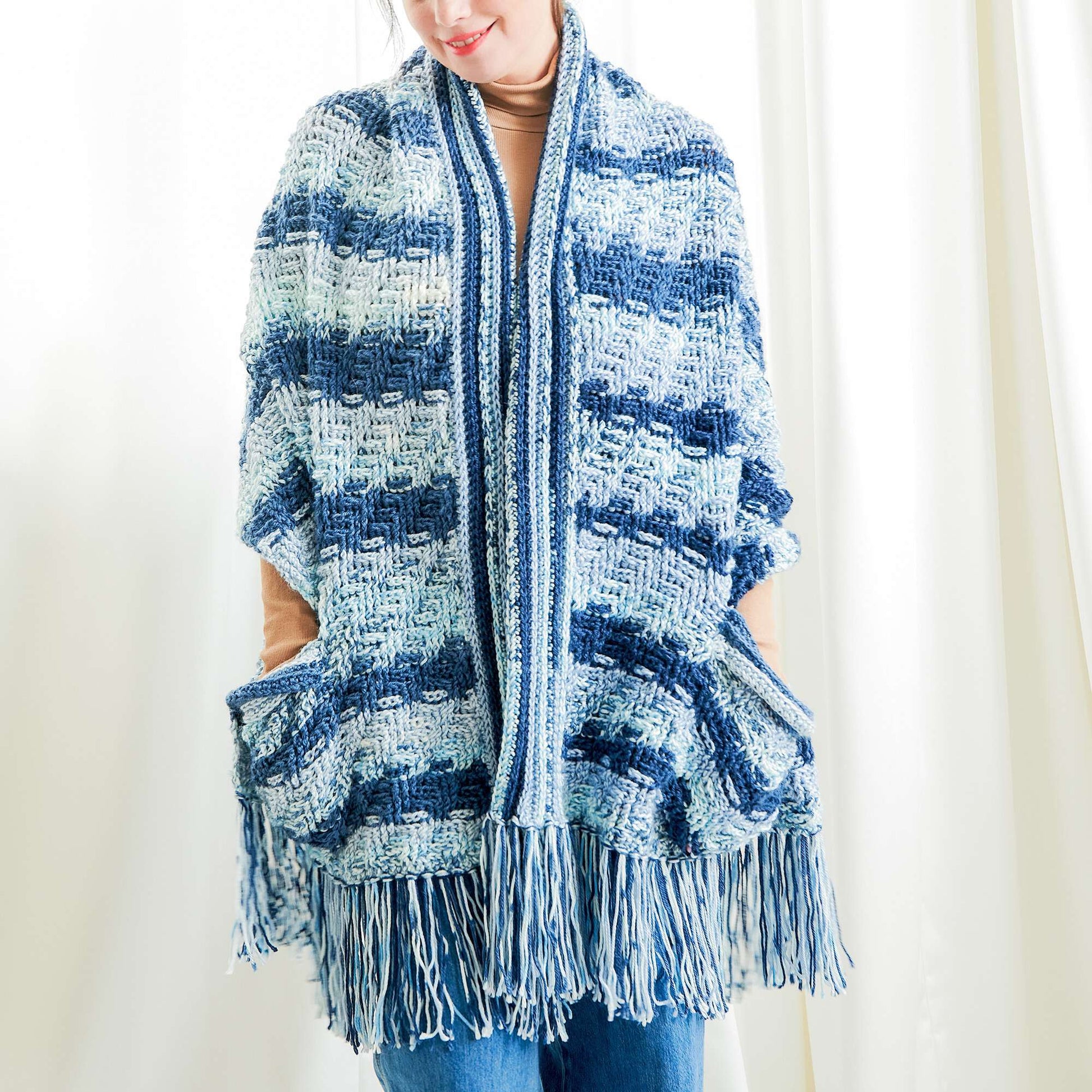 Free Caron Stripes & Texture Crochet Pocket Shawl Pattern
