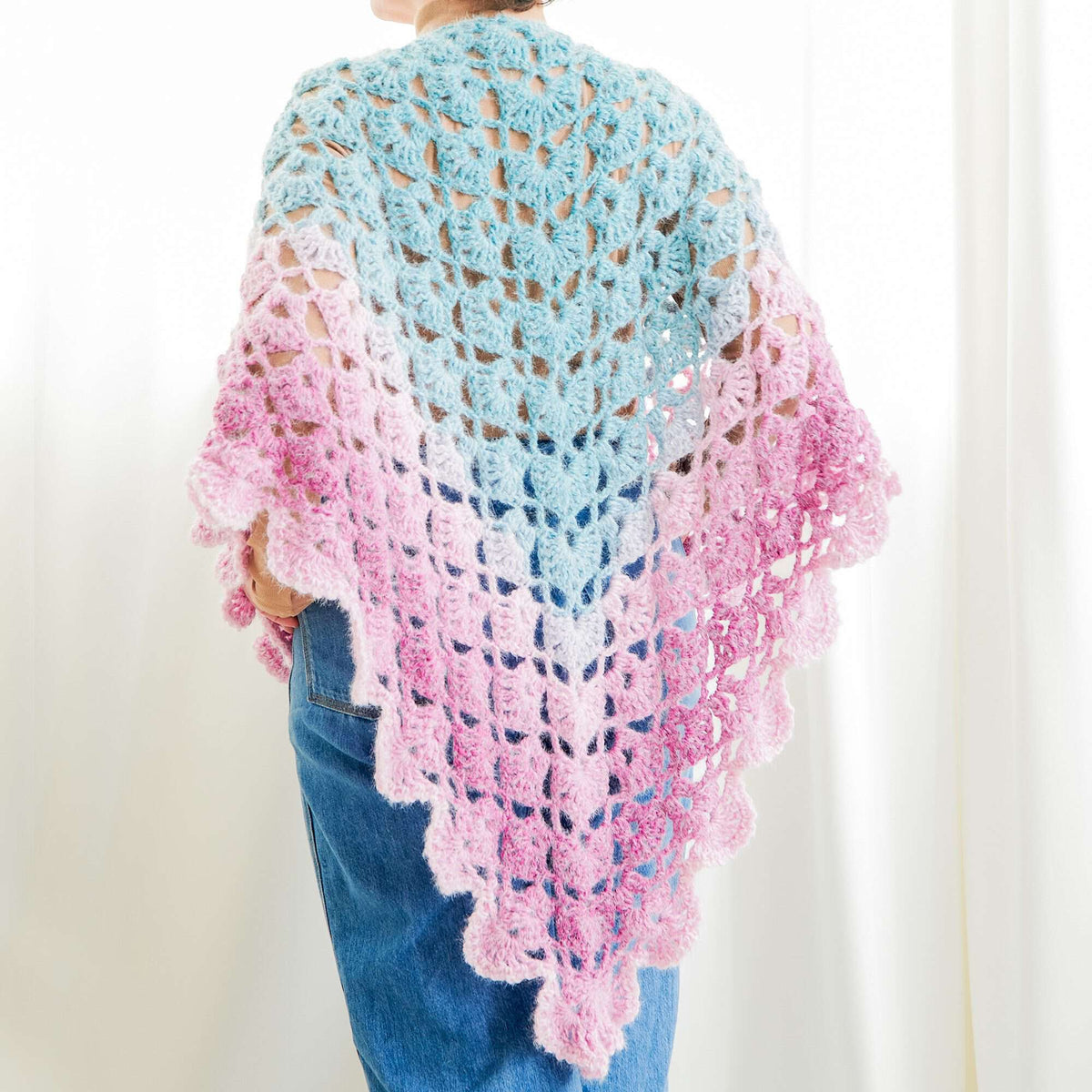 Crochet Shawl made in Caron Colorama Halo Perfect Phasing Yarn