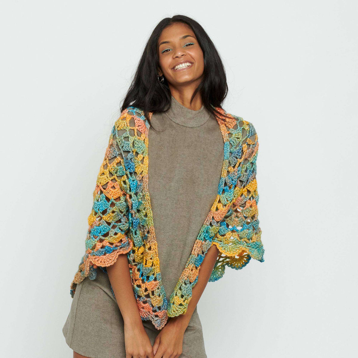 Crochet Shawl made in Caron Blossom Cakes Yarn