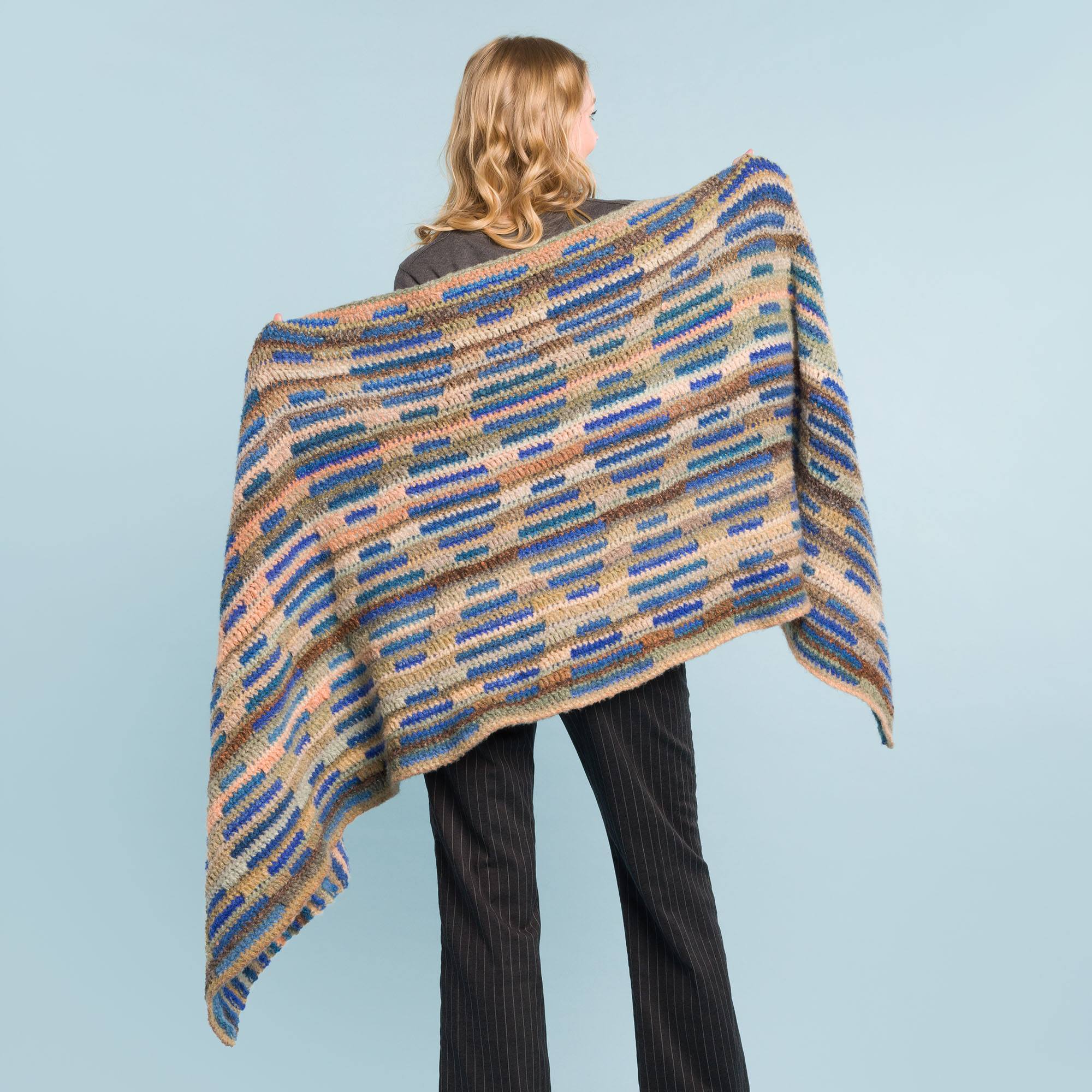 ZE様用、古布の絣で暖簾　ハンドメイド Free Caron Dotted Daze Mosaic Crochet Blanket Wrap Pattern