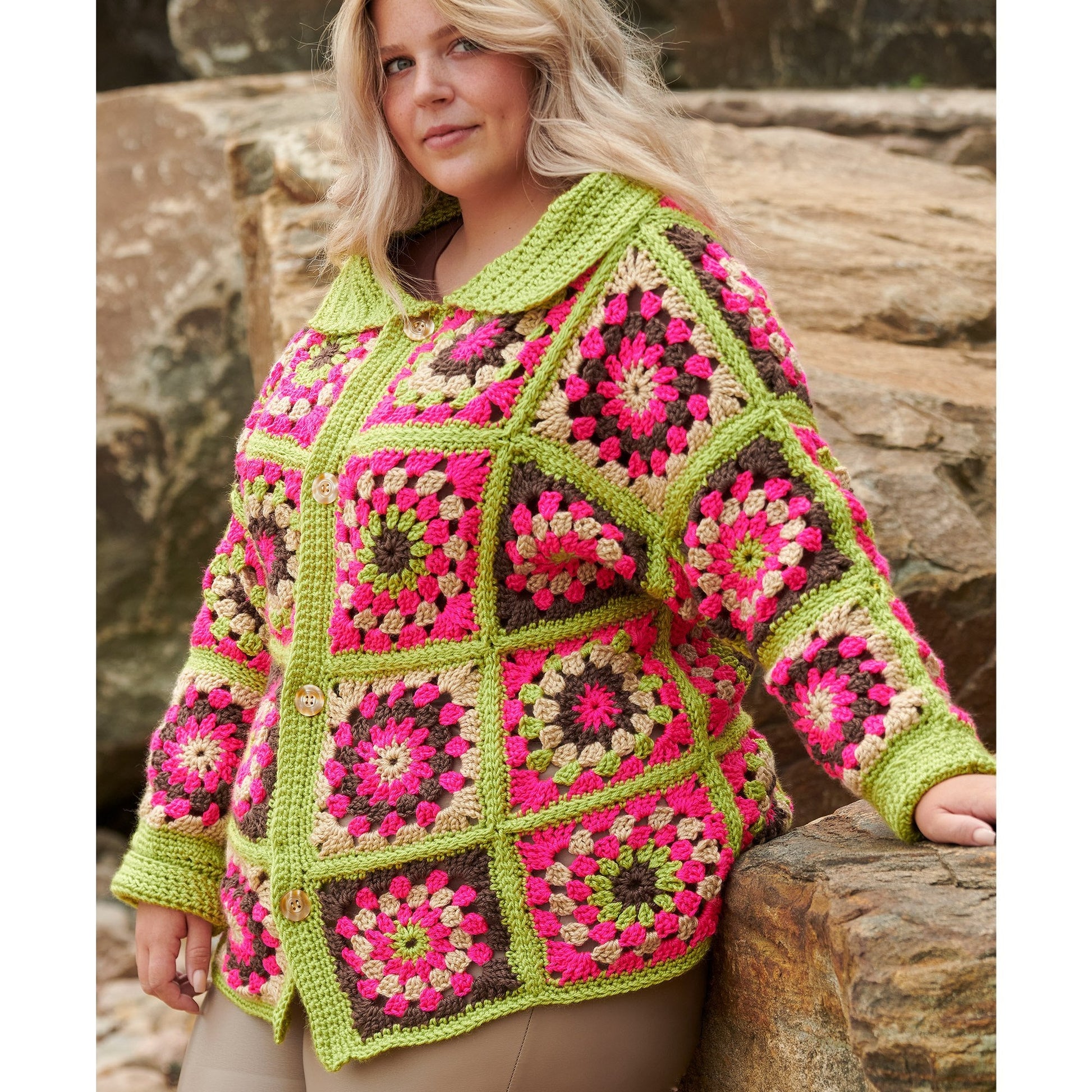 Free Caron Bright & Bold Crochet Granny Square Cardigan Pattern