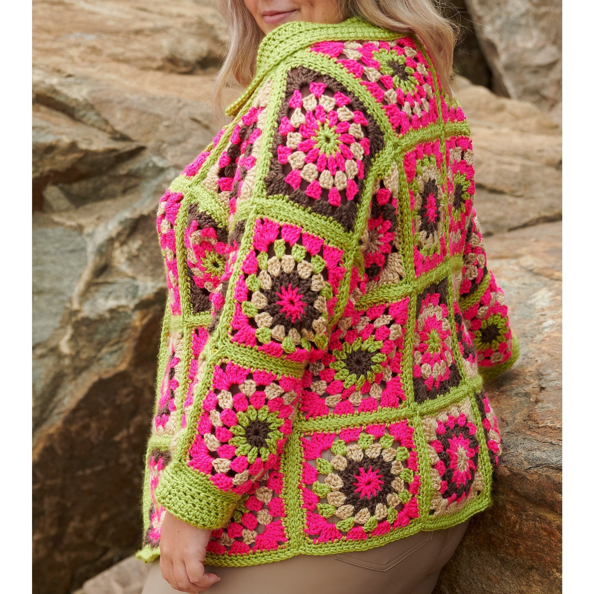 Free Caron Bright & Bold Crochet Granny Square Cardigan Pattern