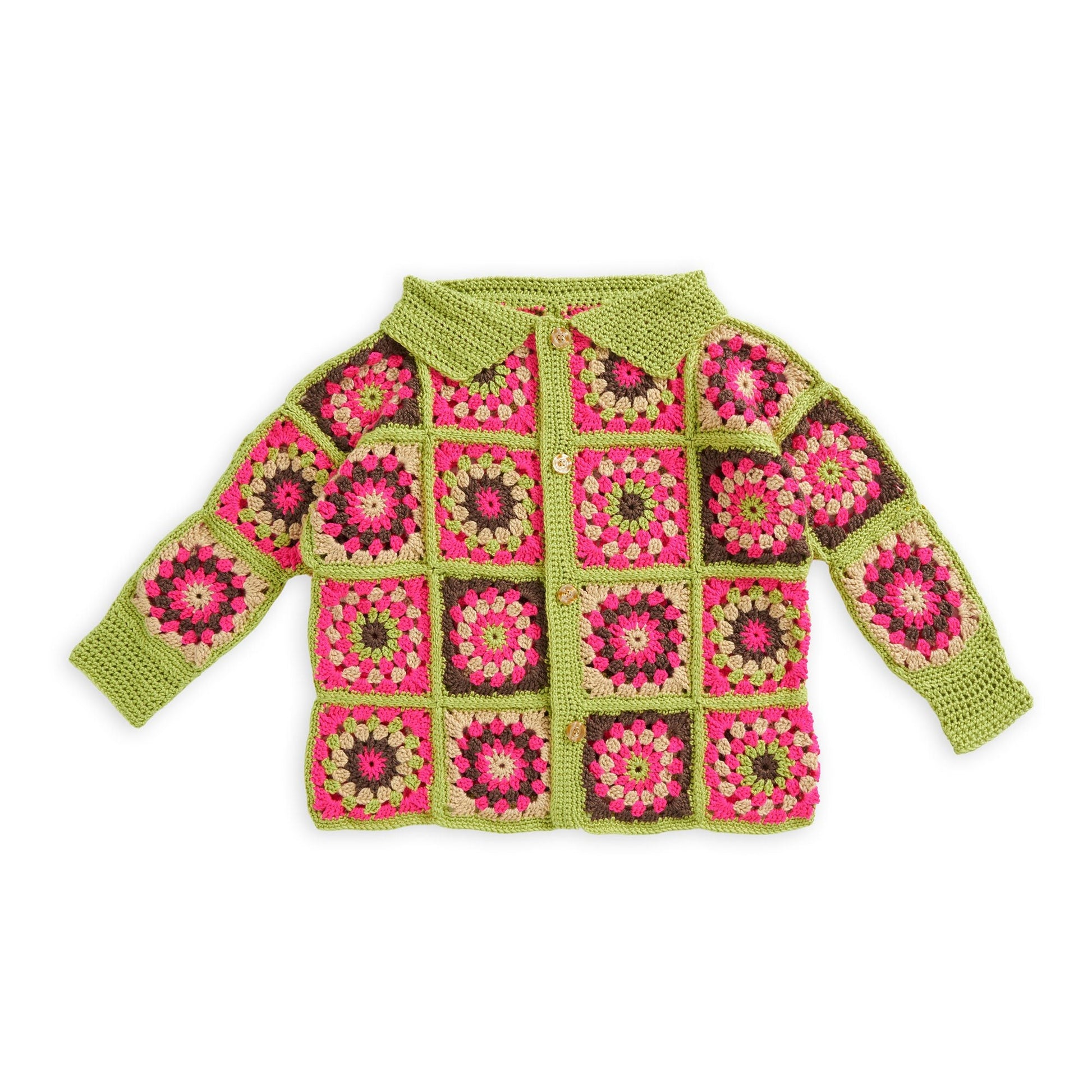 Caron Bright & Bold Crochet Granny Square Cardigan Caron Bright & Bold Crochet Granny Square Cardigan