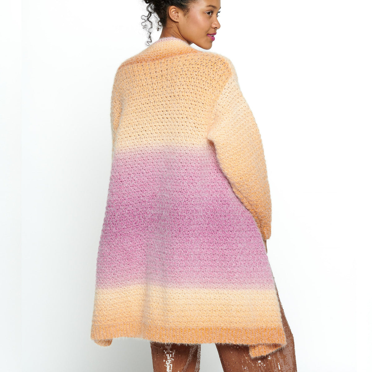 Crochet Cardigan made in Caron Colorama Halo Perfect Phasing Yarn