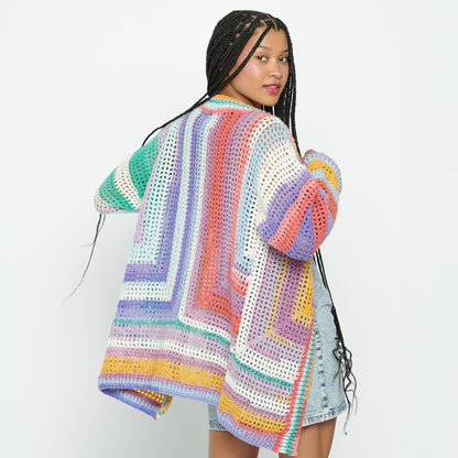 Caron Mitered Mesh Crochet Cardigan Crochet Cardigan made in Caron Skinny Cakes Yarn