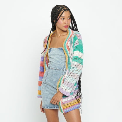 Caron Mitered Mesh Crochet Cardigan Crochet Cardigan made in Caron Skinny Cakes Yarn