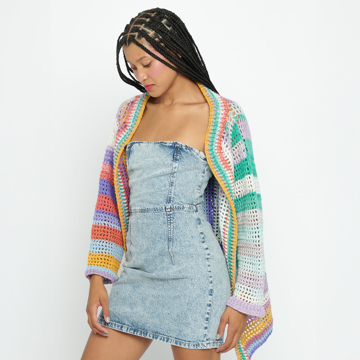 Crochet Cardigan made in Caron Skinny Cakes Yarn