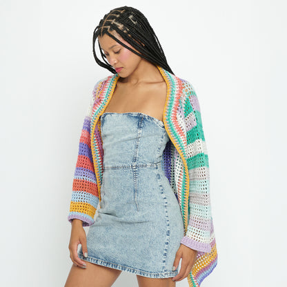 Caron Mitered Mesh Crochet Cardigan Crochet Cardigan made in Caron Skinny Cakes Yarn