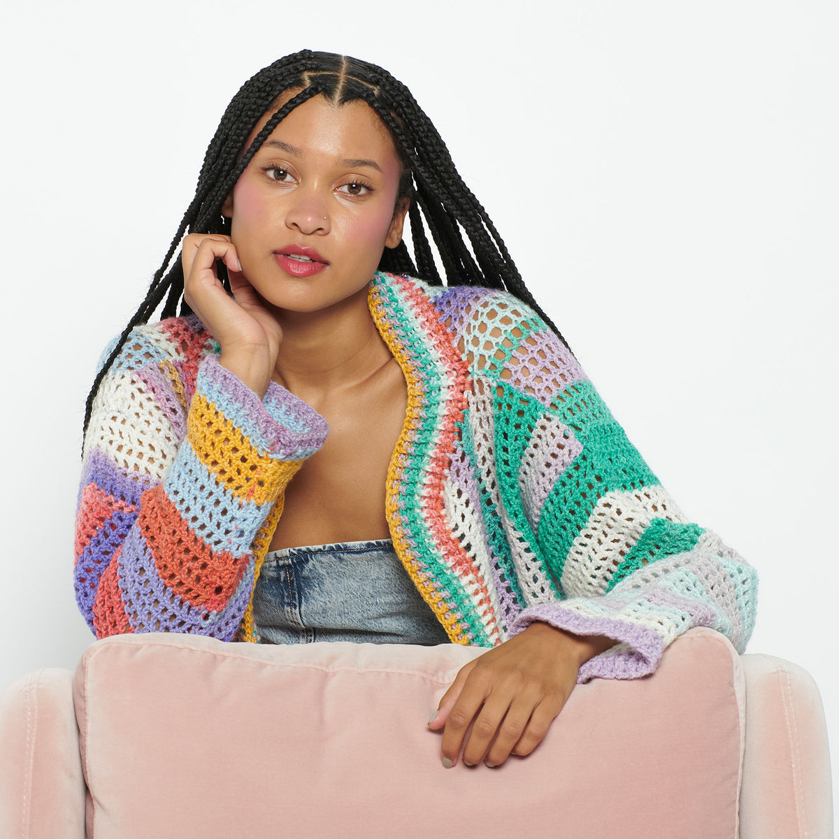 Crochet Cardigan made in Caron Skinny Cakes Yarn