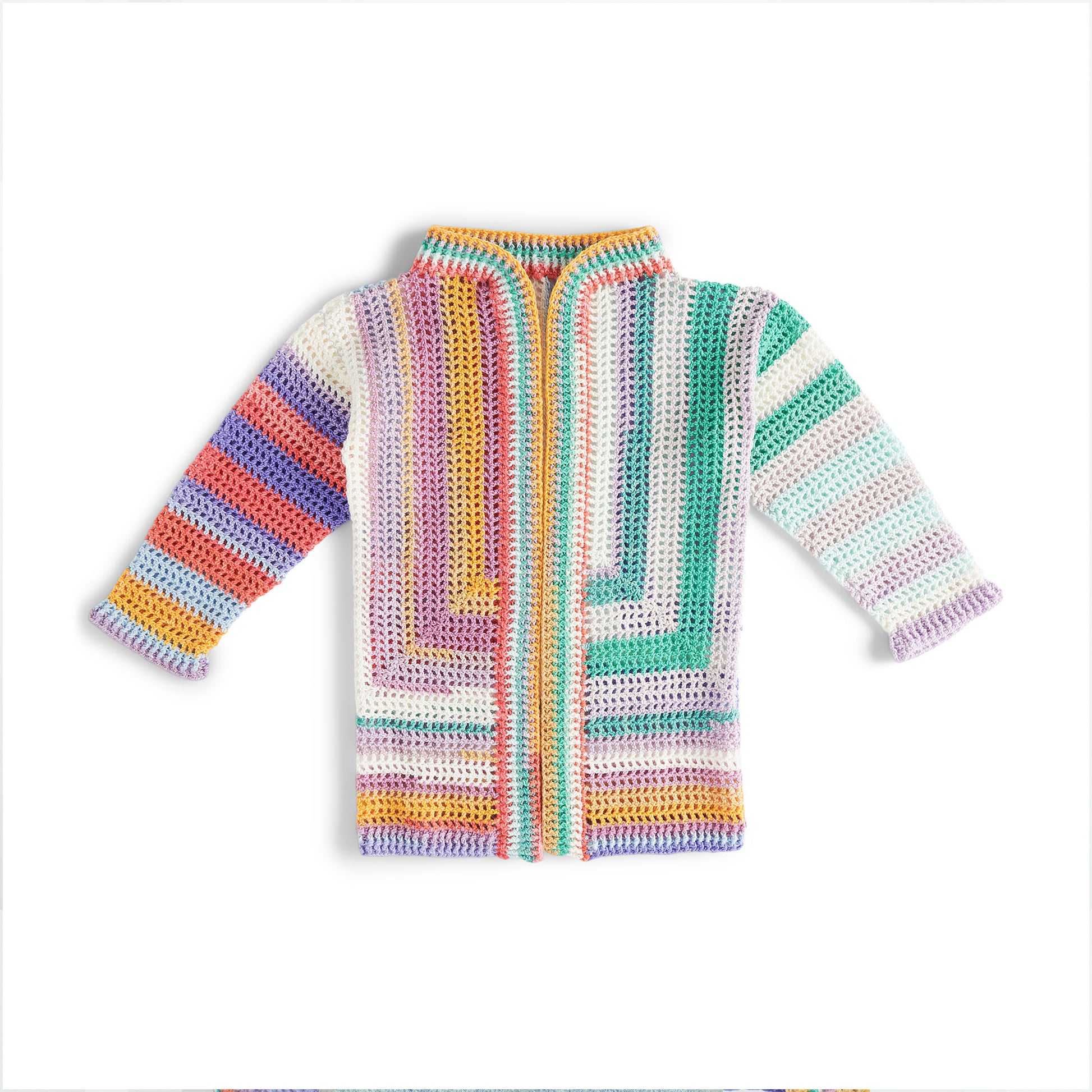 Free Caron Crochet Mesh Stitch Color-Blocked Cardigan Pattern