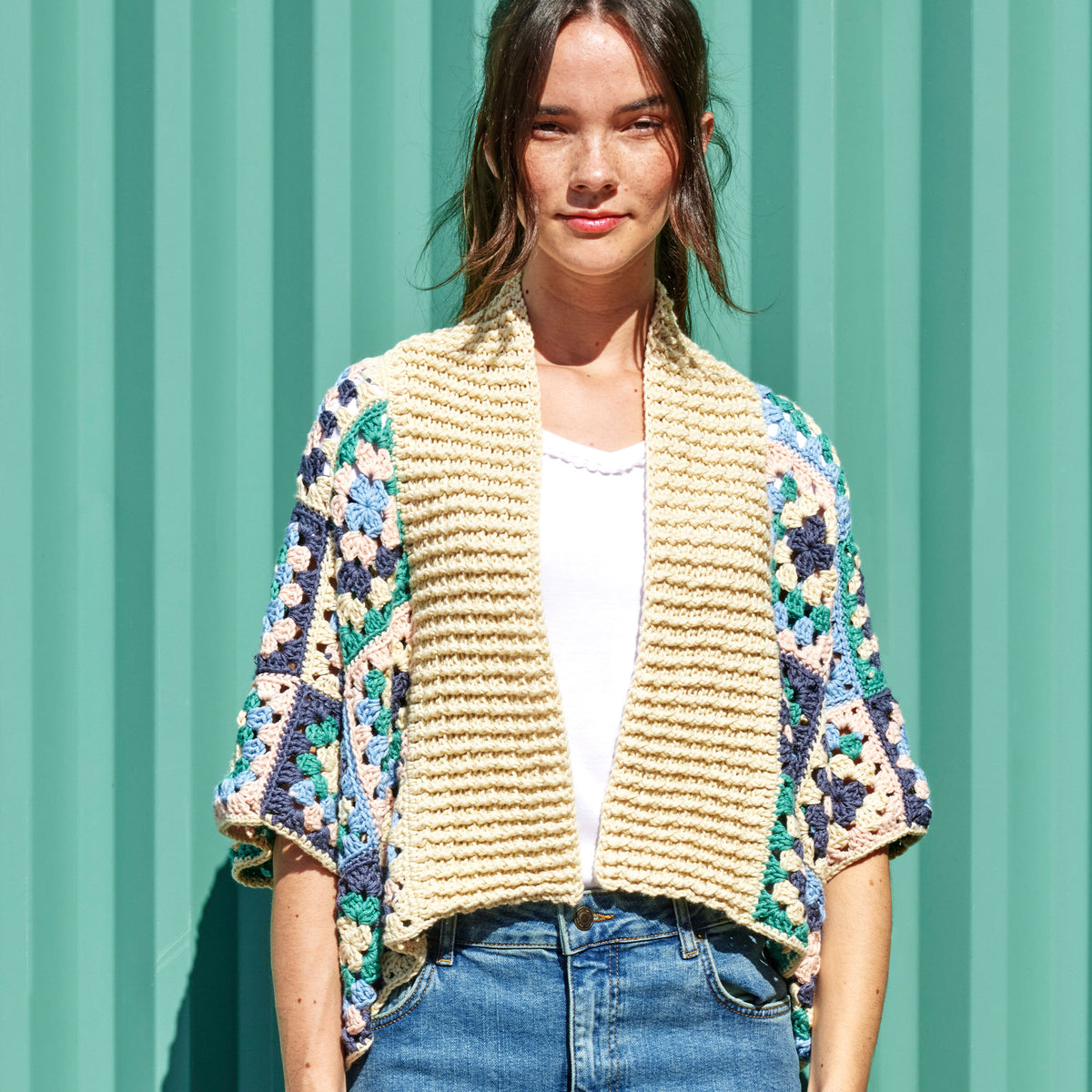 Crochet Cardigan made in Caron Colorama Bamboo Blend Yarn