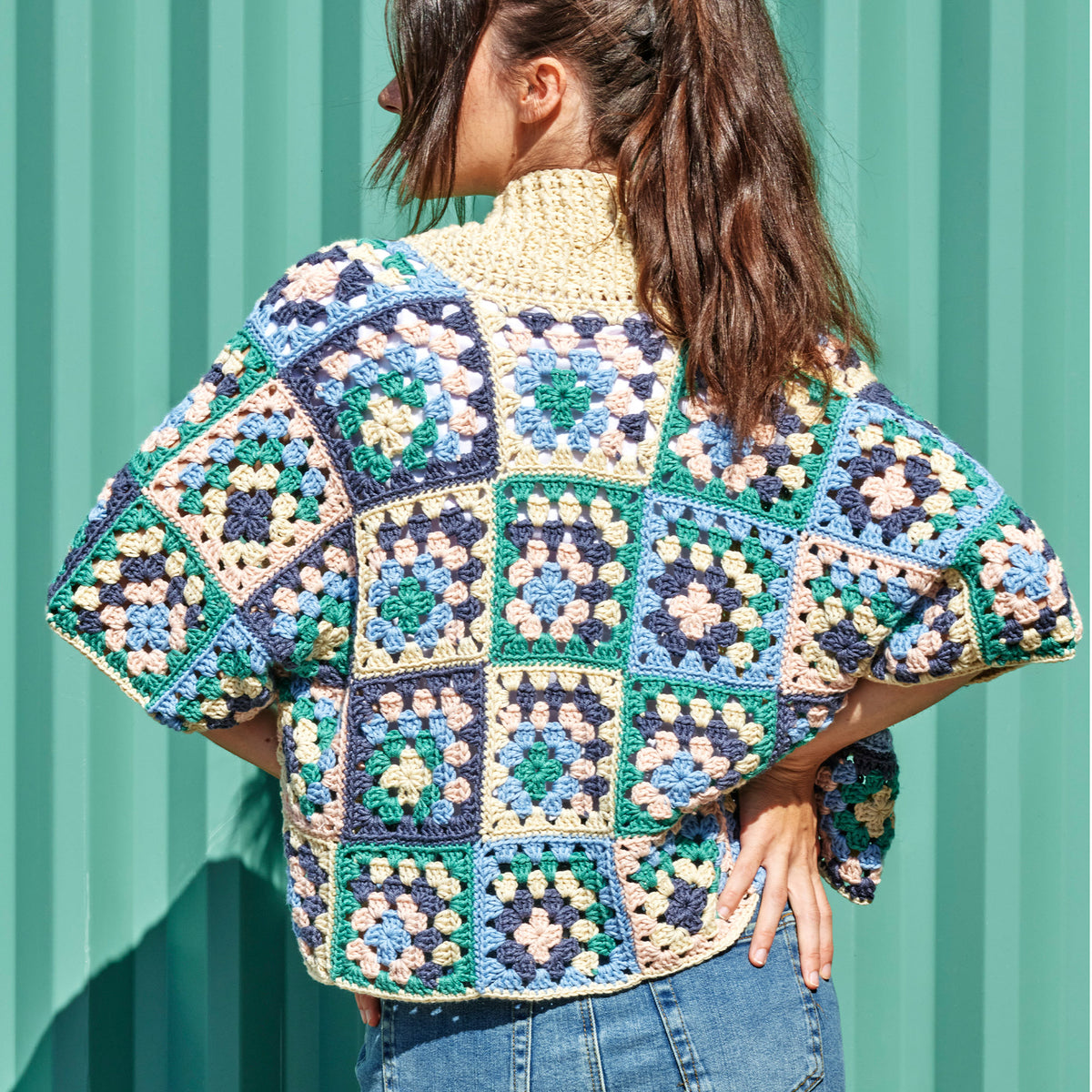 Crochet Cardigan made in Caron Colorama Bamboo Blend Yarn