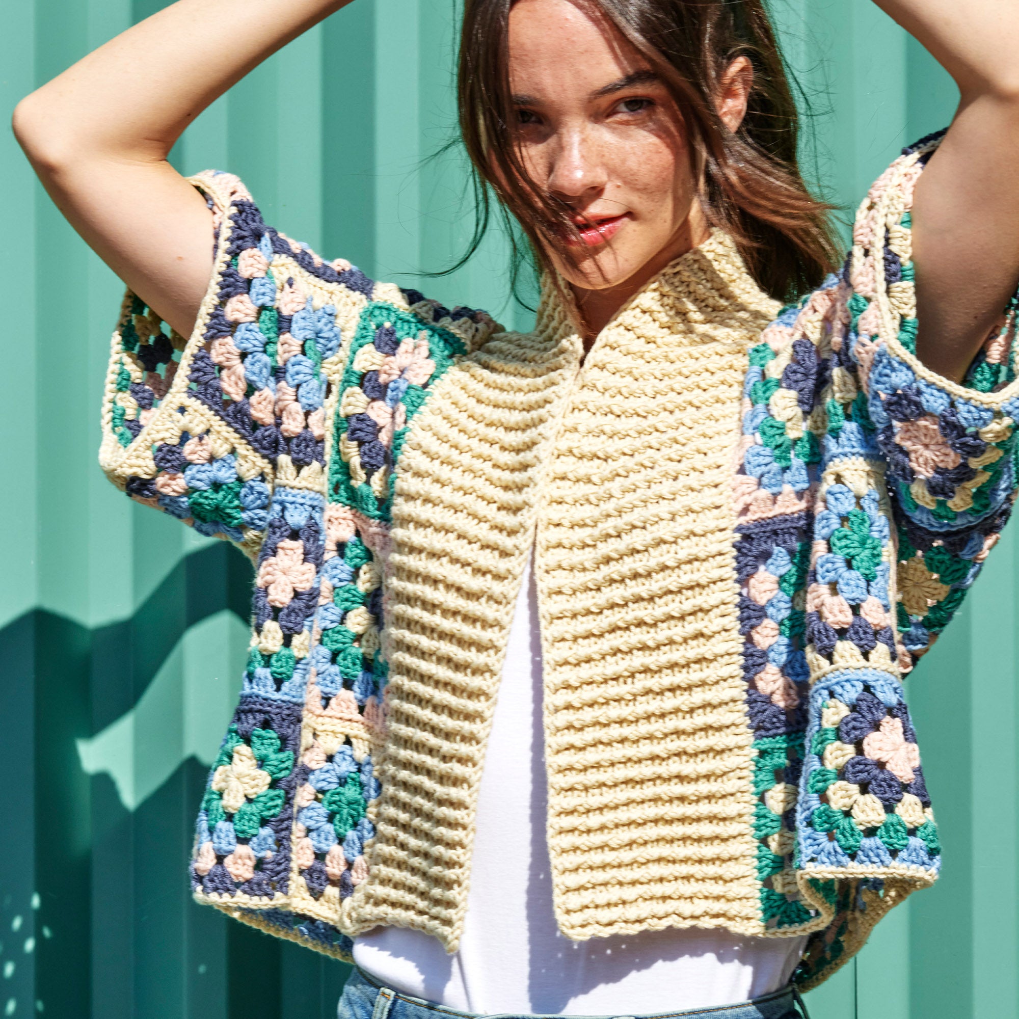 Free Easy Caron Crochet Granny Boxy Cardigan Pattern | Yarnspirations