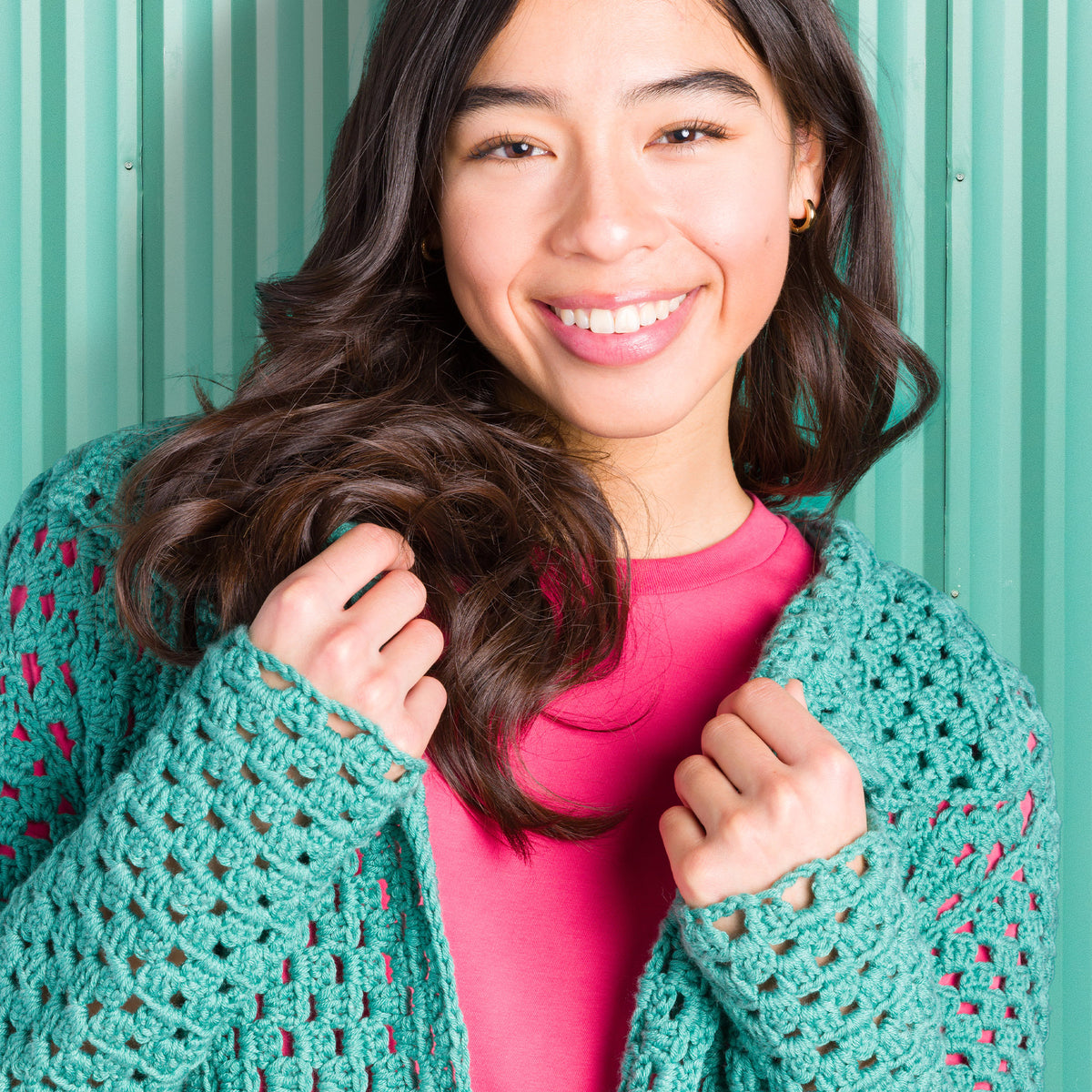 Crochet Cardigan made in Caron Colorama Bamboo Blend Yarn