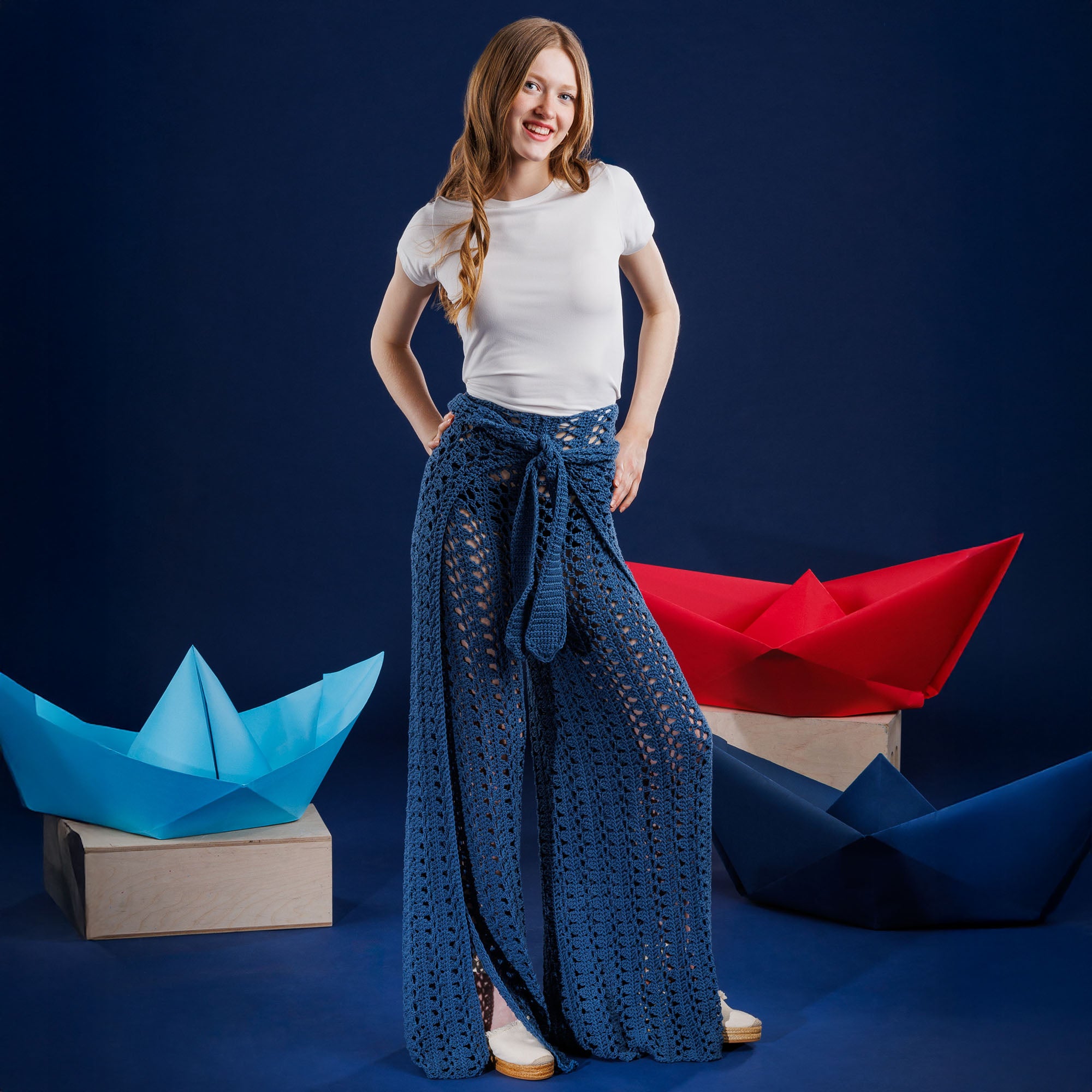 Free Intermediate Caron Crochet Seabreeze Mesh Wrap Pants