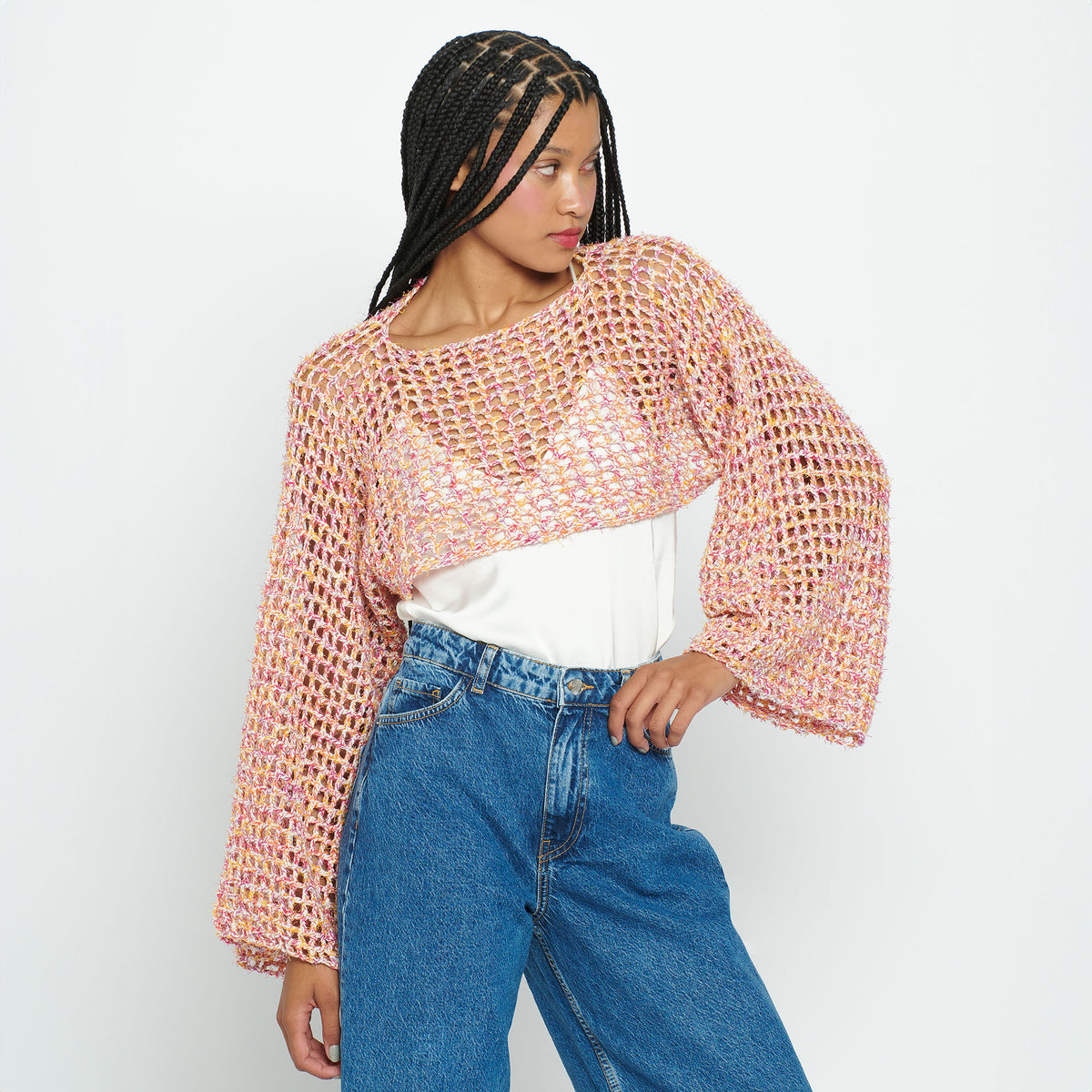 Crochet Mesh Sleeves made in Caron Coconut Cakes Yarn