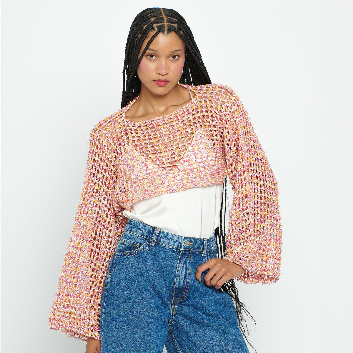 Crochet Mesh Sleeves made in Caron Coconut Cakes Yarn