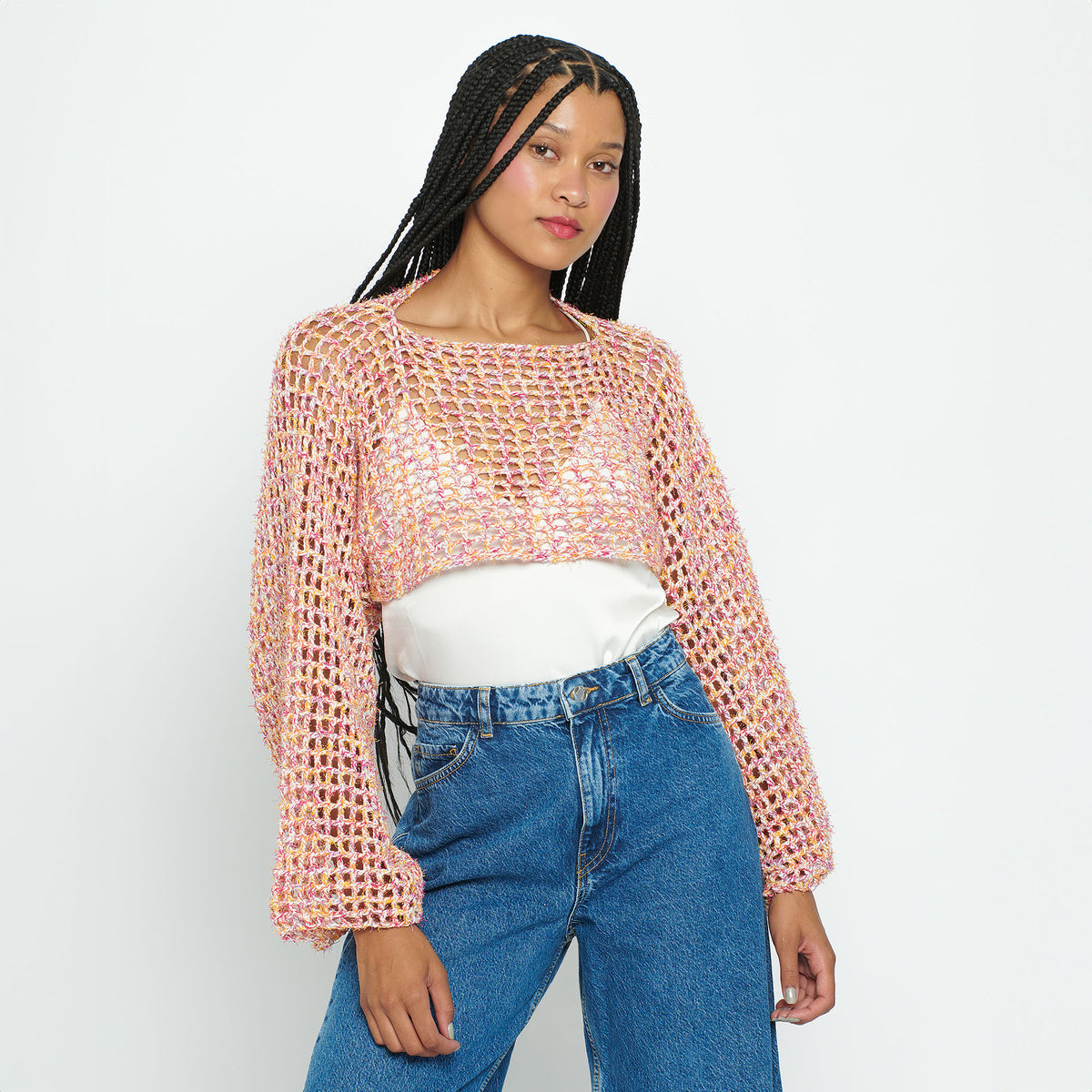 Crochet Mesh Sleeves made in Caron Coconut Cakes Yarn