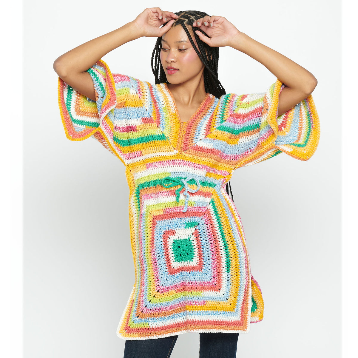 Crochet StripedTop made in Caron Cinnamon Swirl Cakes Yarn