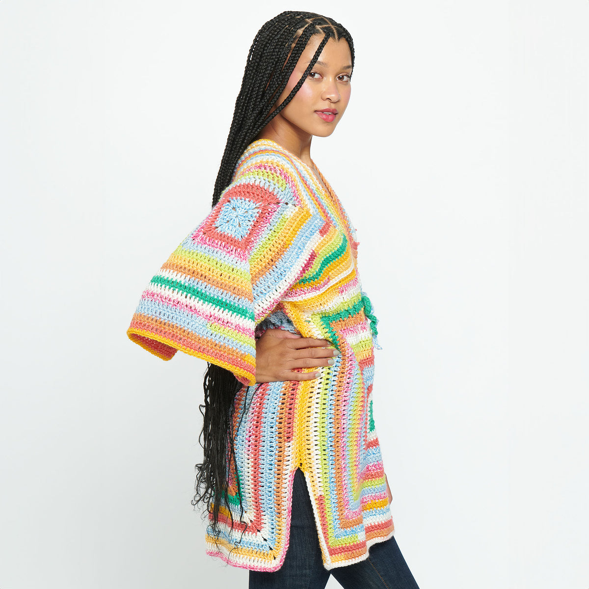 Crochet StripedTop made in Caron Cinnamon Swirl Cakes Yarn