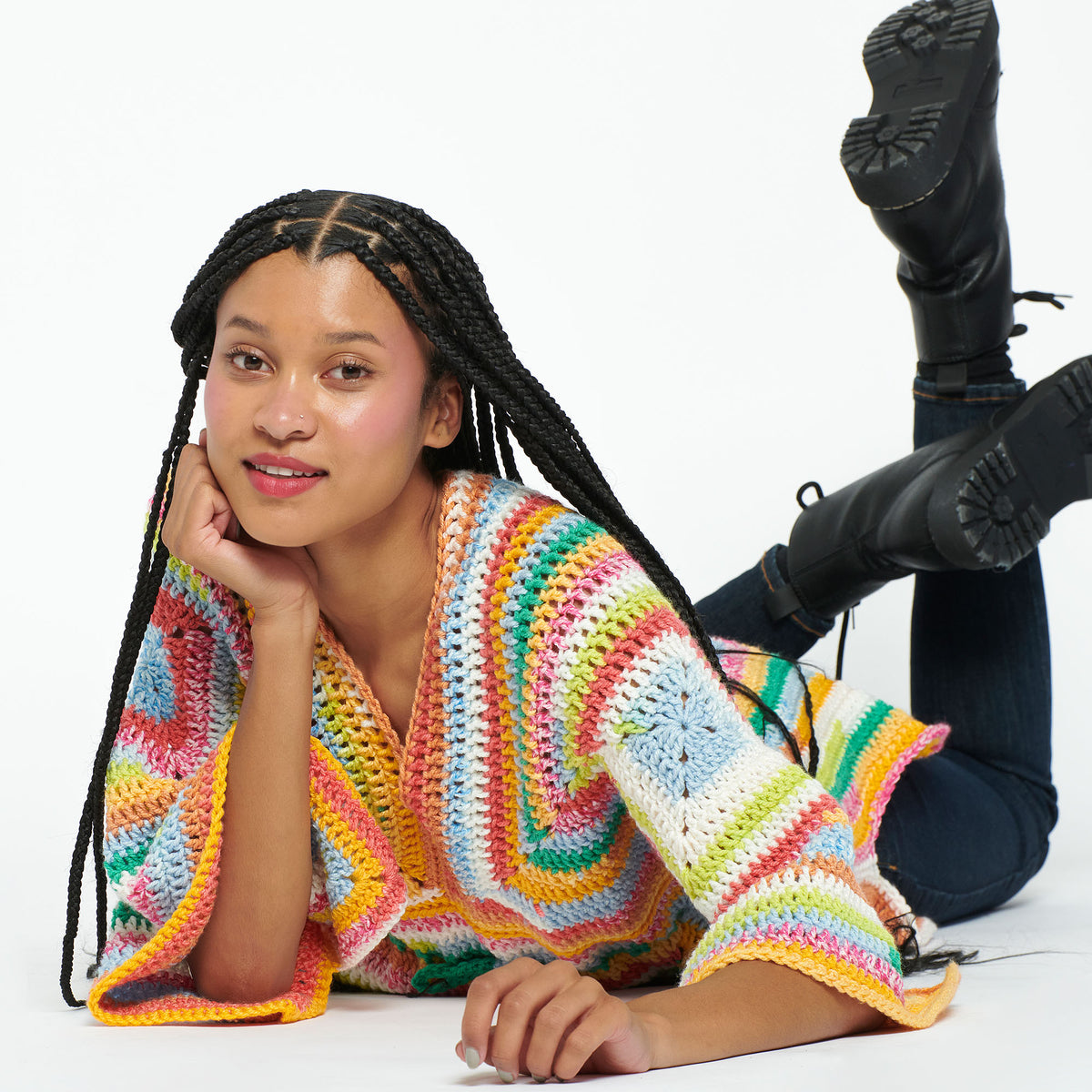 Crochet StripedTop made in Caron Cinnamon Swirl Cakes Yarn