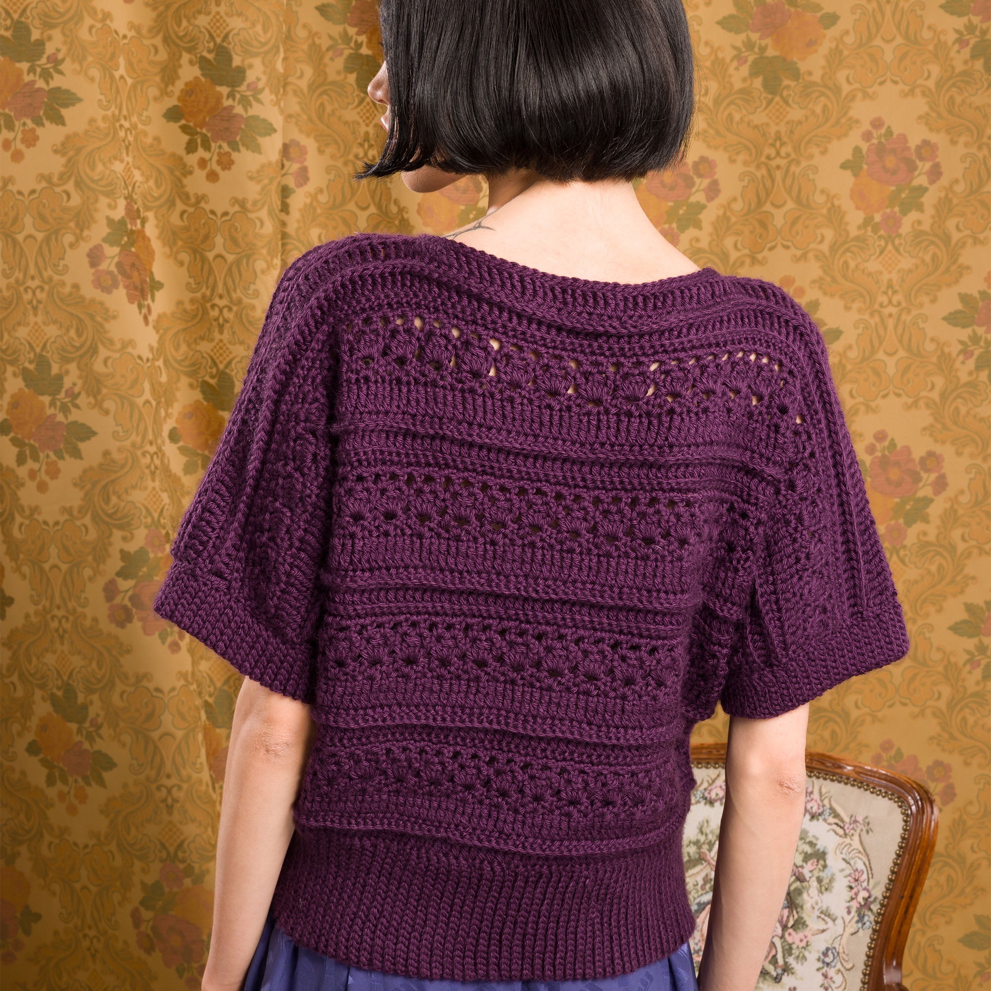 Free Intermediate Caron Crochet Lace Boat Neck Top Pattern