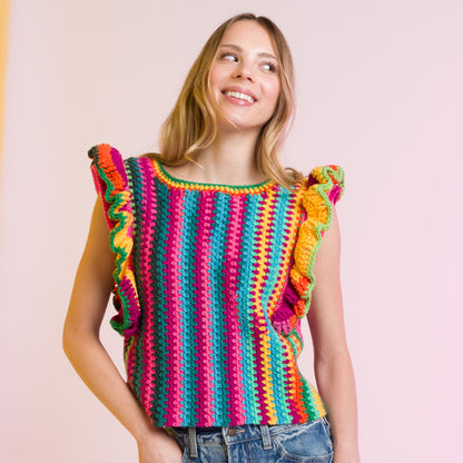Caron Ruffle Sleeve Striping Crochet Top Caron Ruffle Sleeve Striping Crochet Top