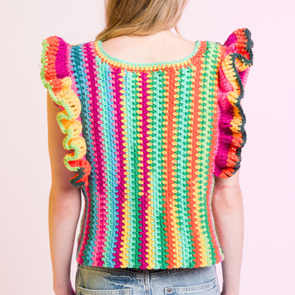 Caron Ruffle Sleeve Striping Crochet Top Caron Ruffle Sleeve Striping Crochet Top