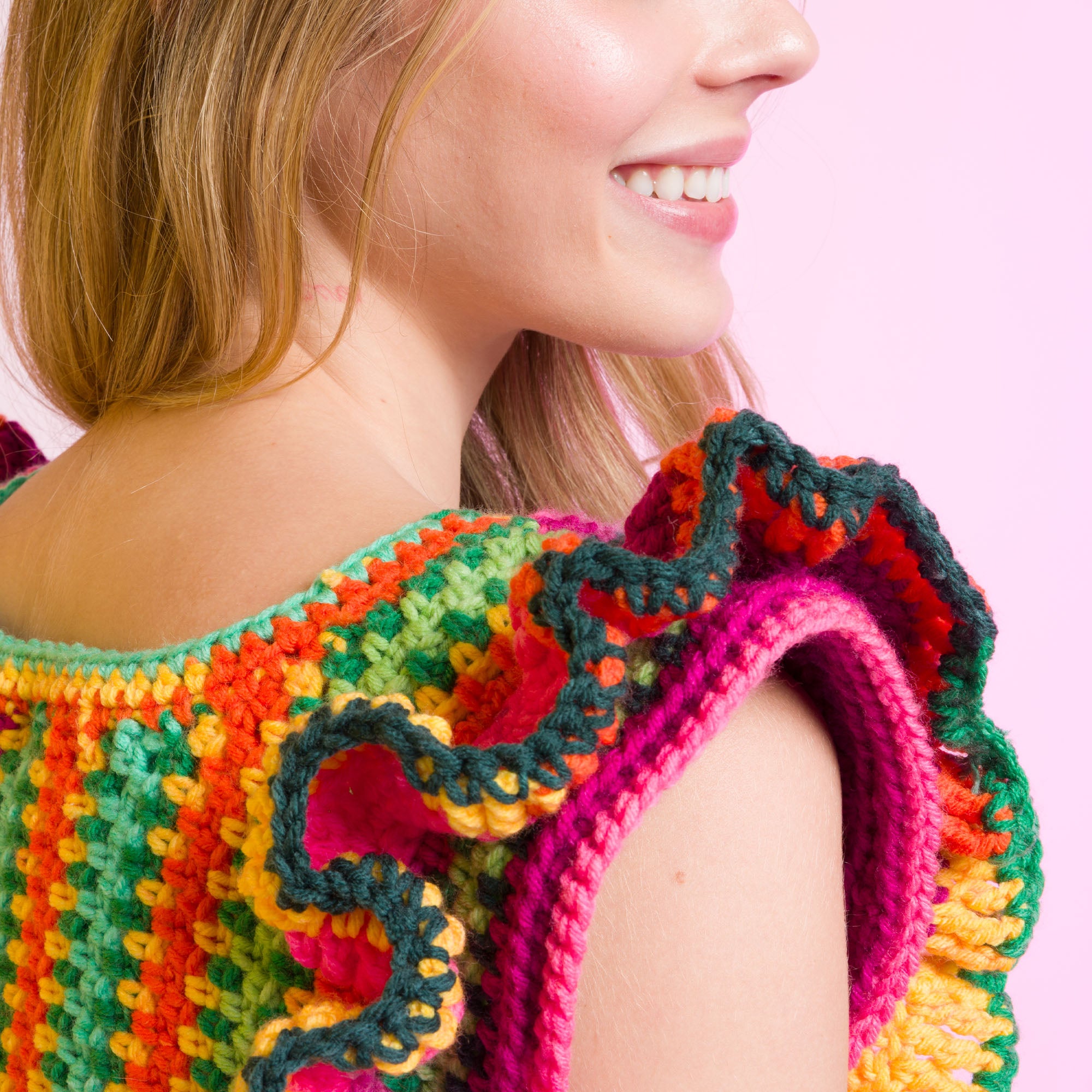 Free Easy Caron Ruffle Sleeve Striping Crochet Top Pattern