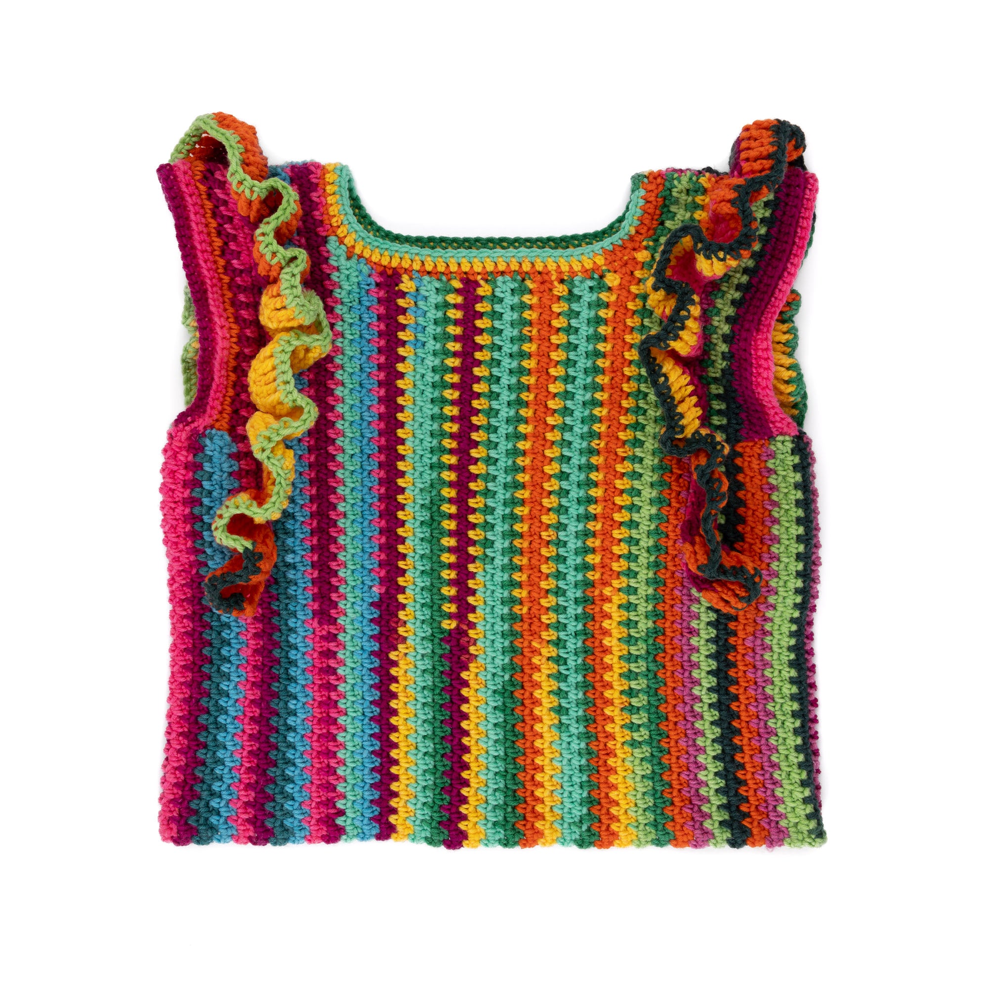 Free Easy Caron Ruffle Sleeve Striping Crochet Top Pattern