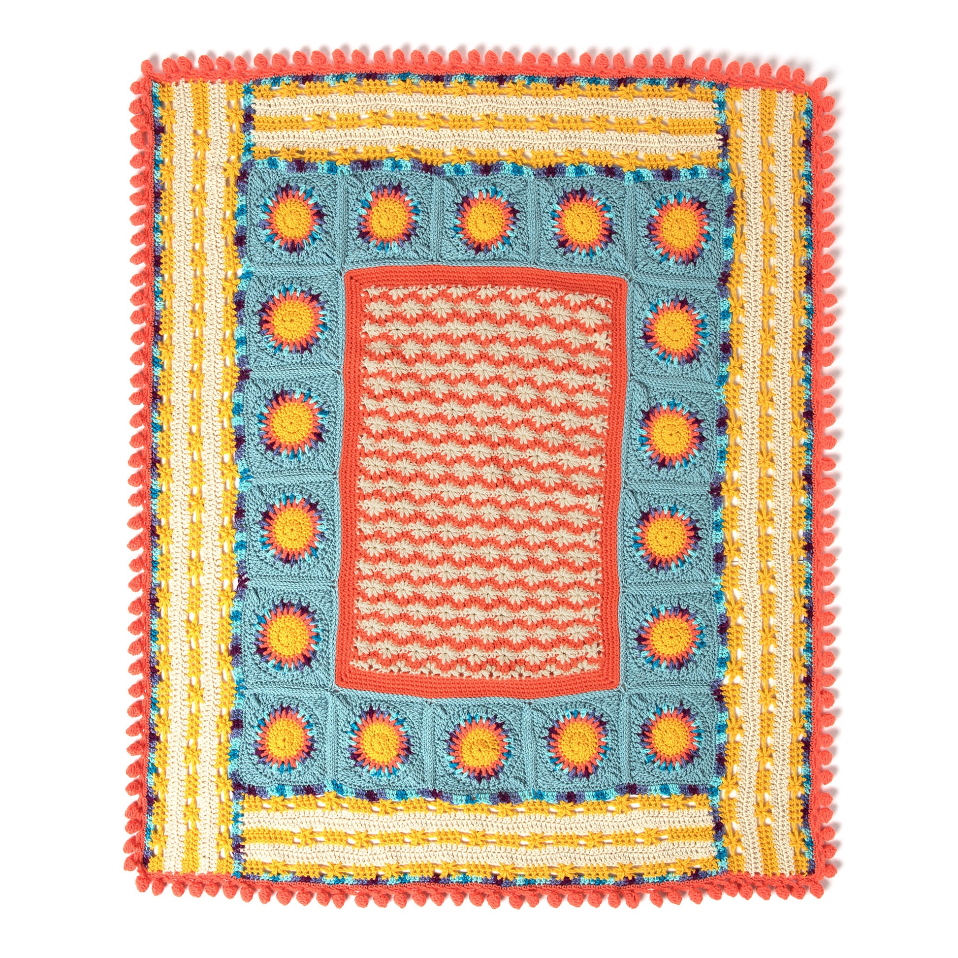 Free Caron Puffy Flower Fun Day Crochet Blanket Pattern