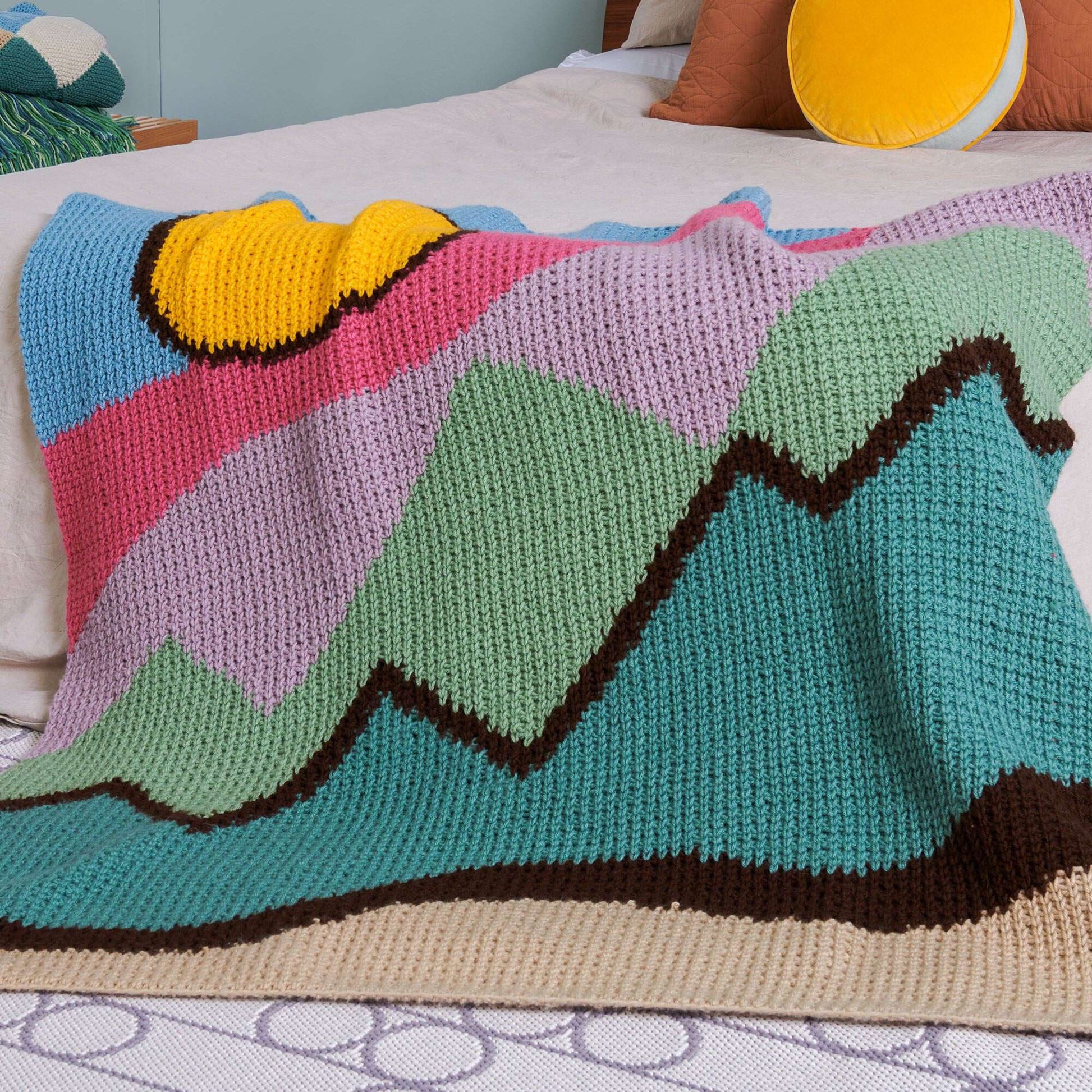 Free Caron Sunshine Summit Intarsia Crochet Blanket Pattern