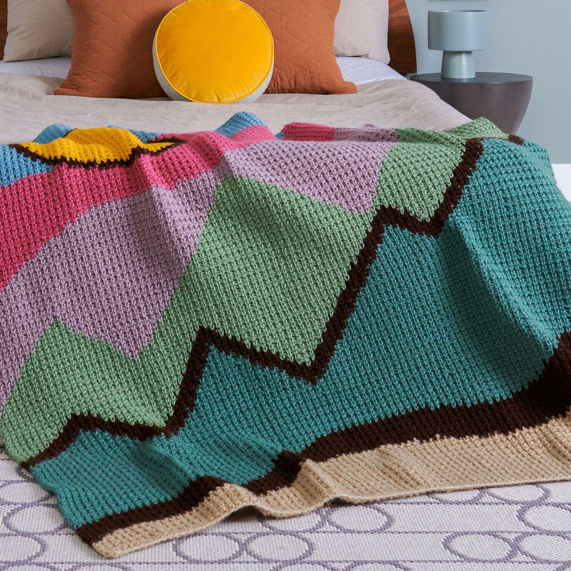 Free Caron Sunshine Summit Intarsia Crochet Blanket Pattern