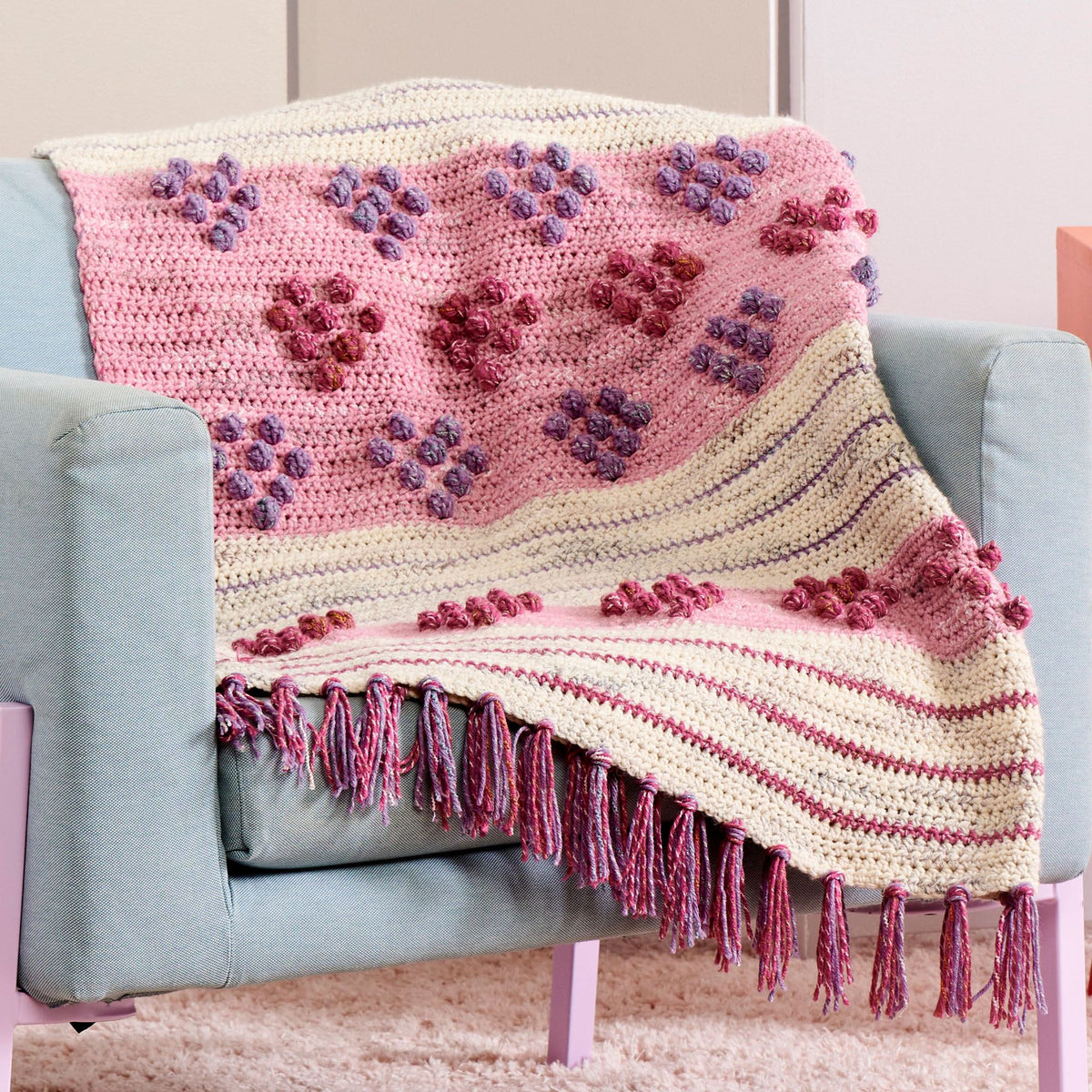 Crochet Blanket made in Caron Jumbo Twirl Yarn