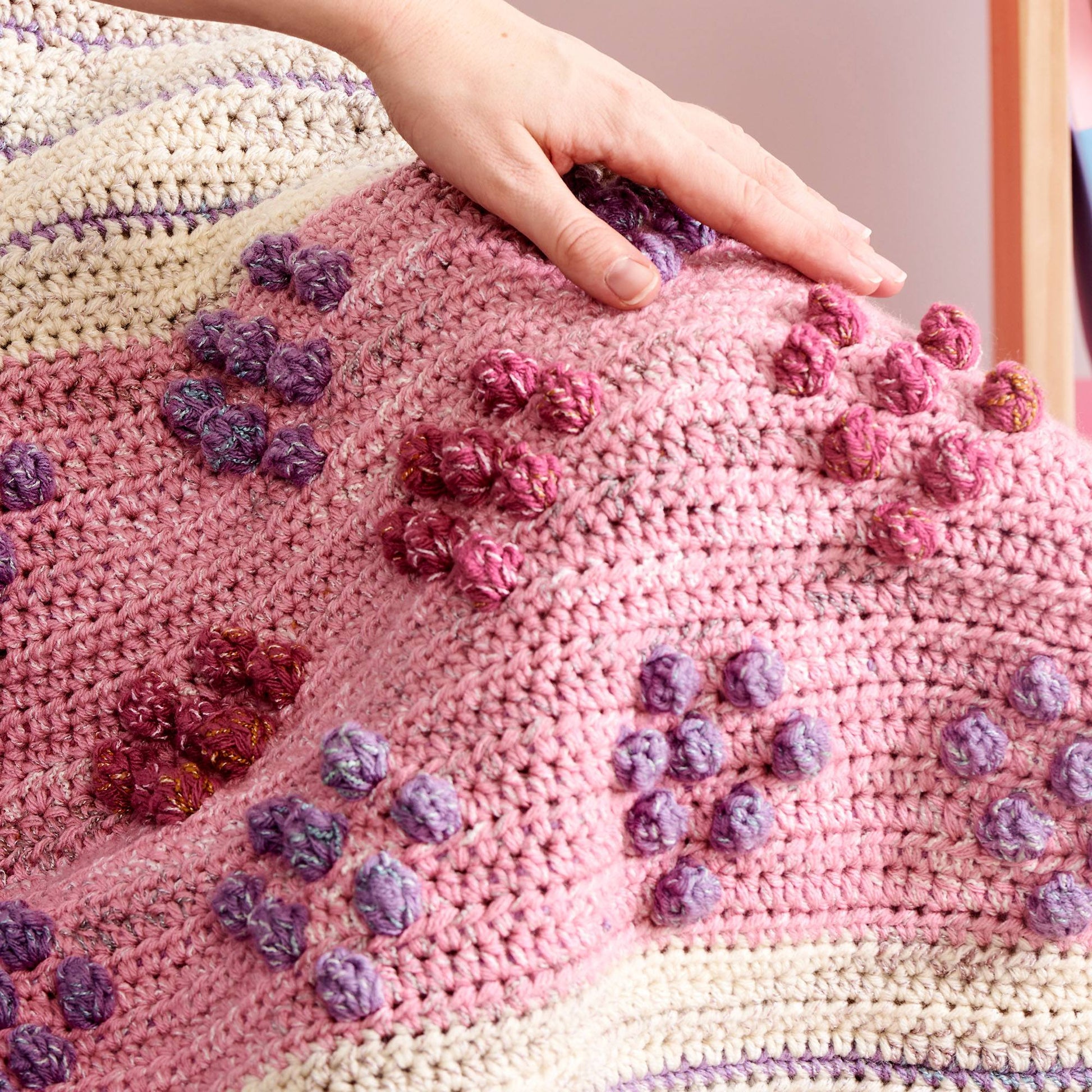 Free Caron Crochet Bobble Heart Blanket Pattern