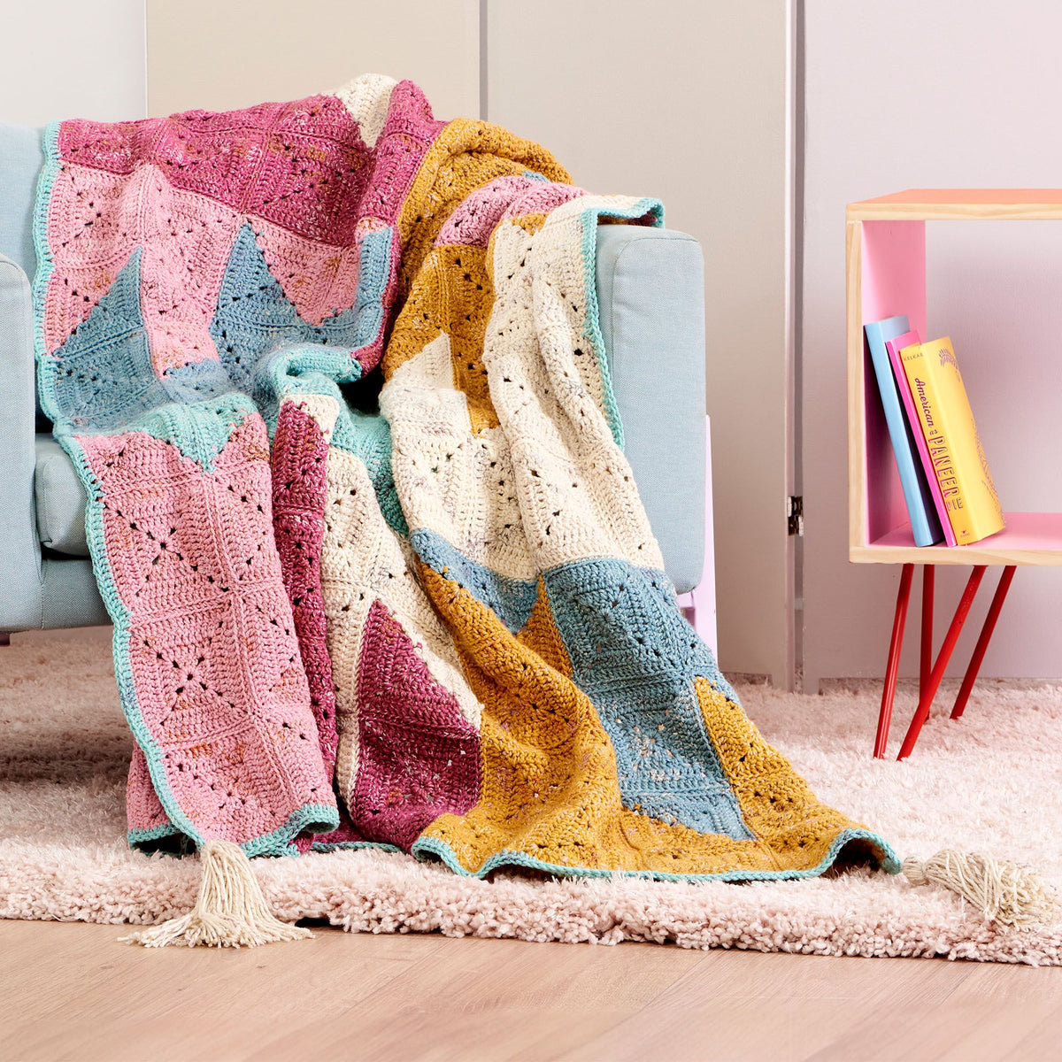 Crochet Blanket made in Caron Jumbo Twirl Yarn