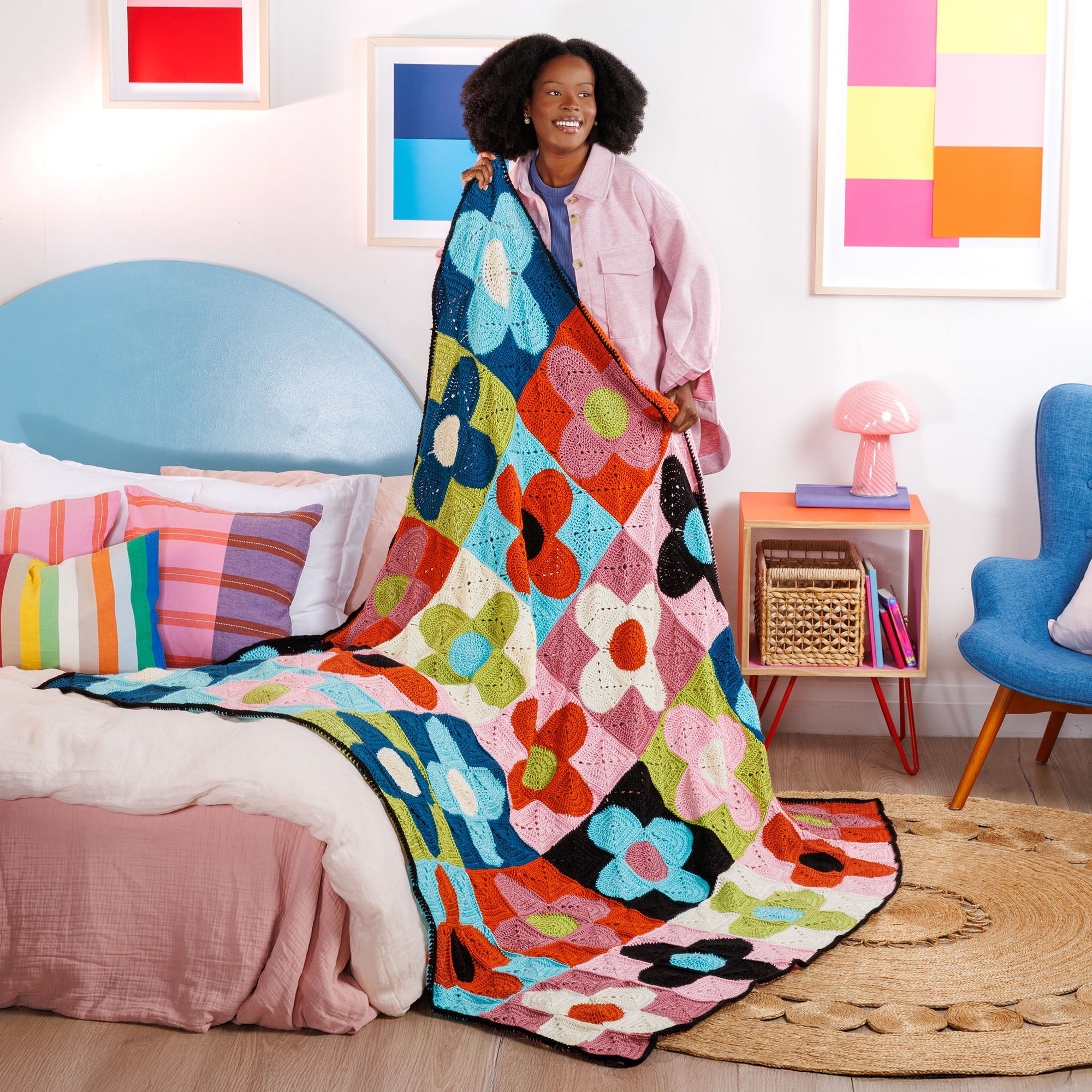 Free Intermediate Caron Floral Flux Crochet Quilt Pattern