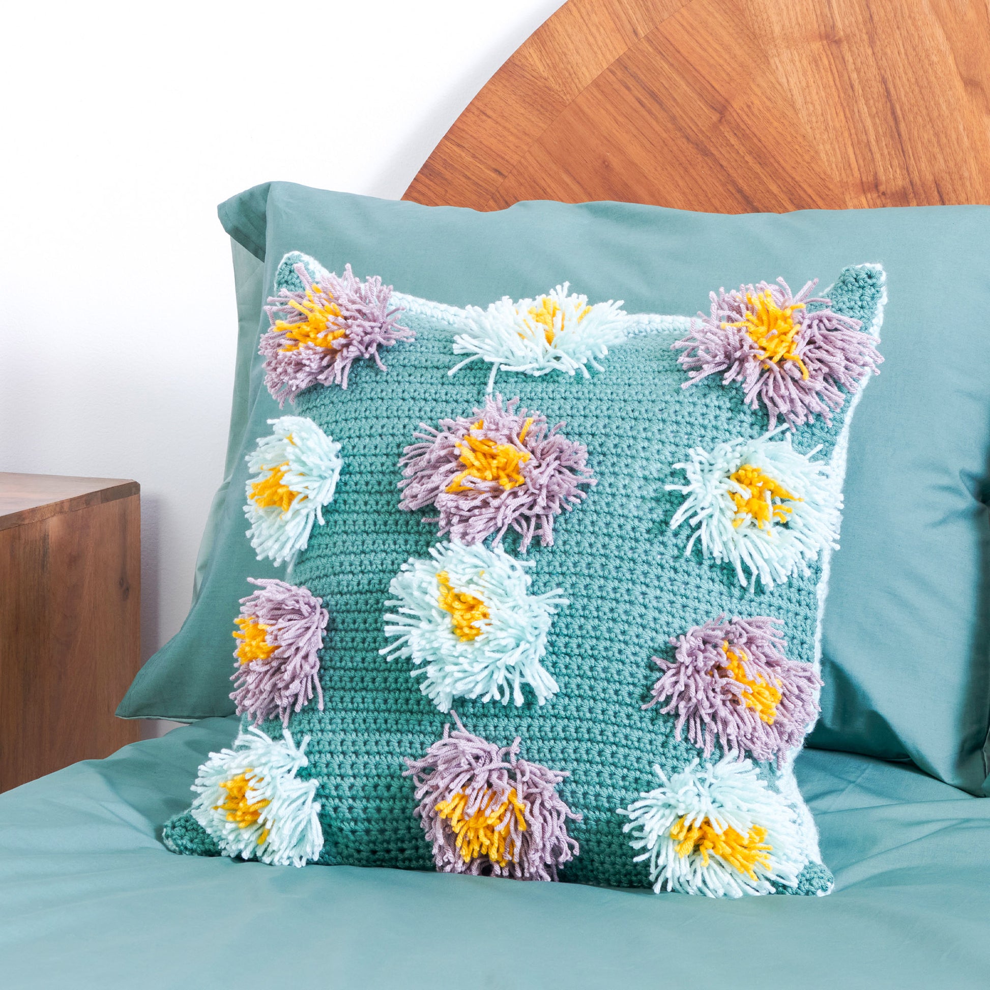 Free Caron Abstract Garden Puffs Crochet Pillow Pattern