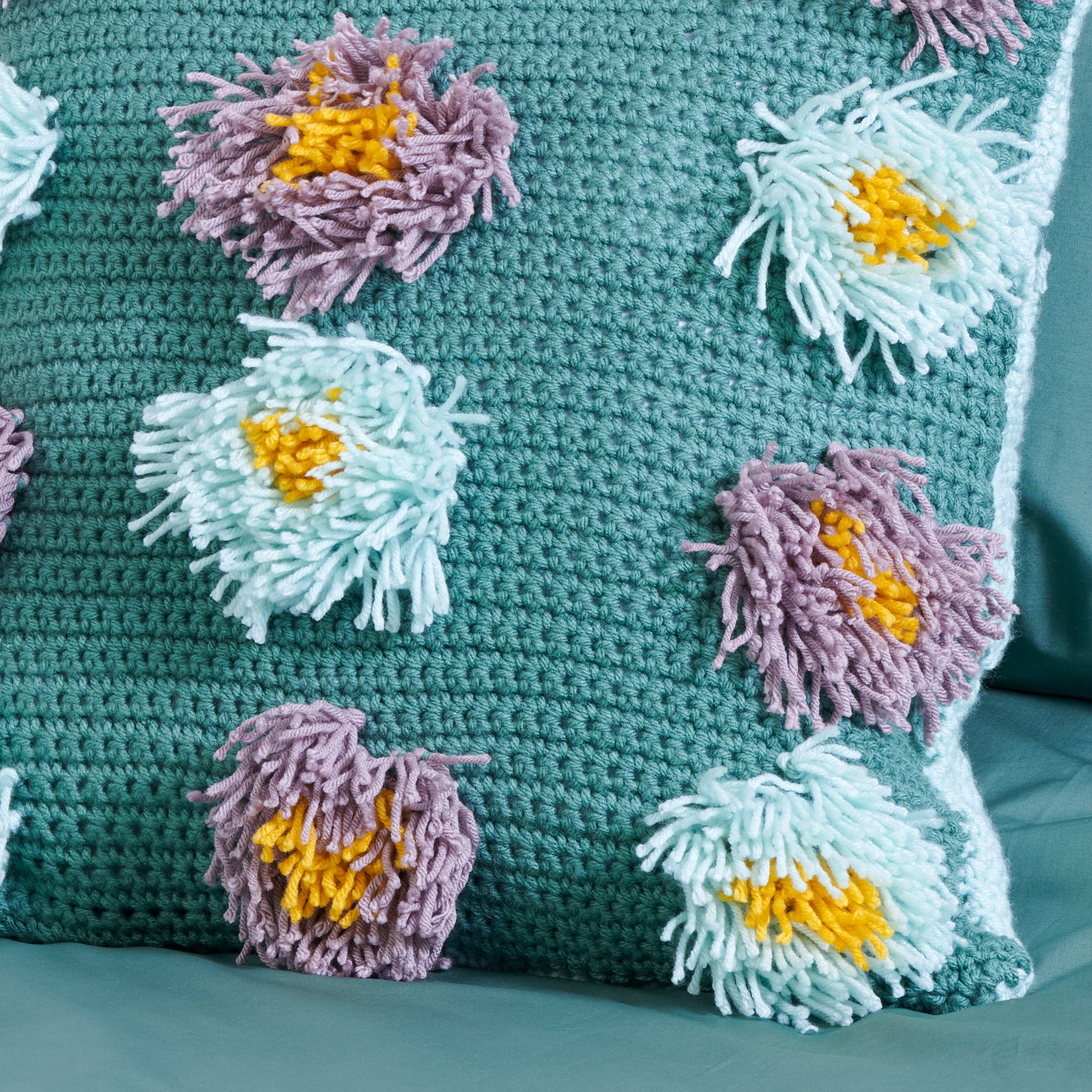 Free Caron Abstract Garden Puffs Crochet Pillow Pattern