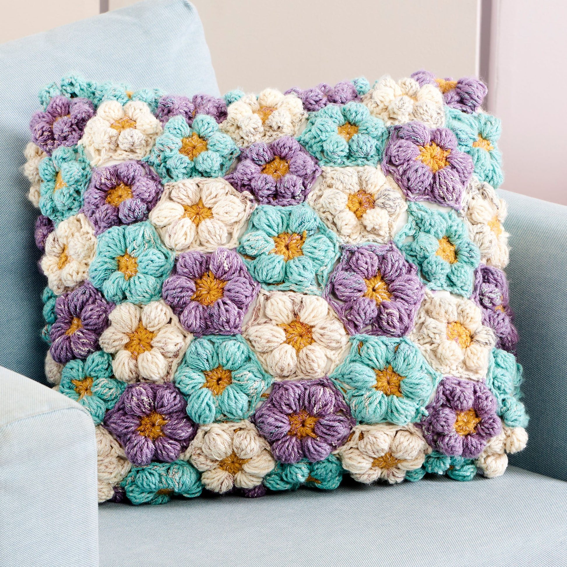 Free Caron Crochet Puffy Petals Pillow Pattern