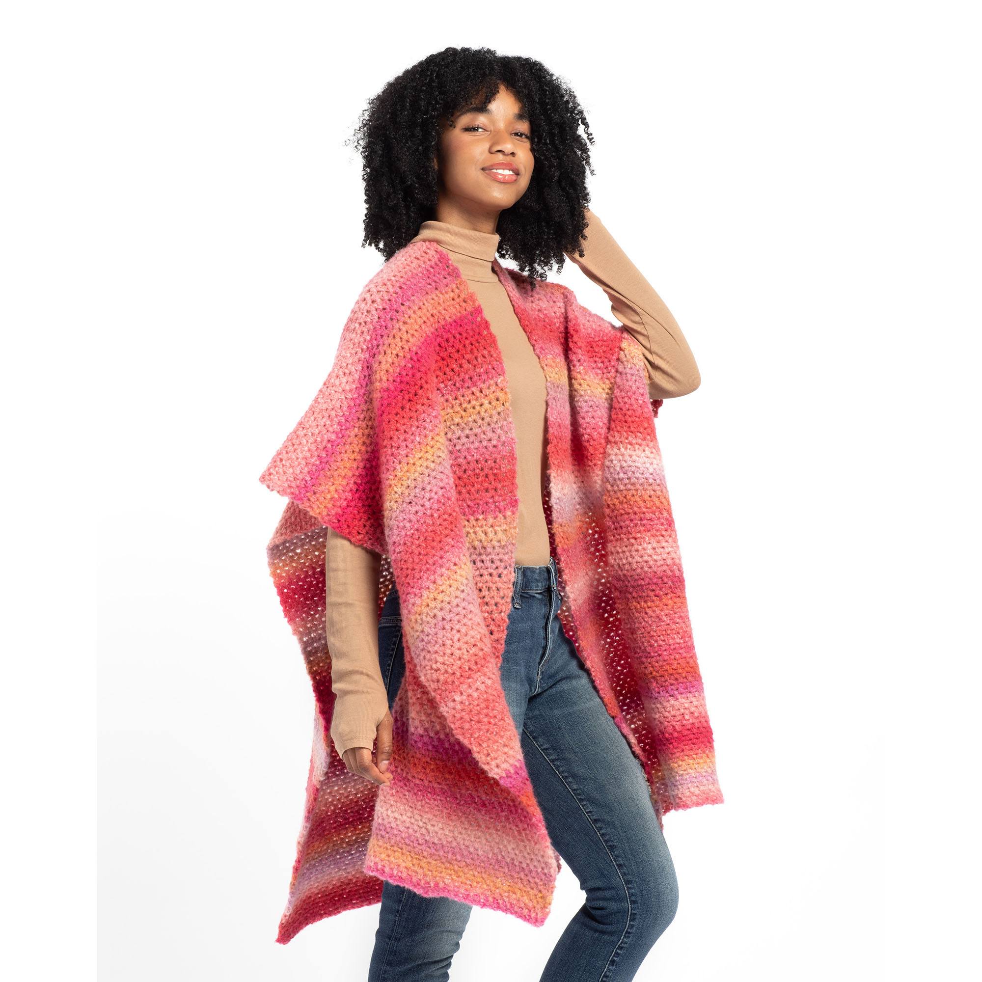 Free Beginner Caron Crochet Caught in a Haze Ruana Pattern