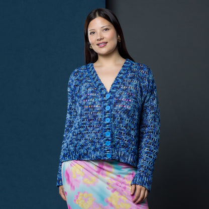 Caron Aurora Sheen Crochet Cardigan Ocean Wave