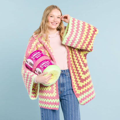 Caron Hexi Stripes Crochet Hooded Cardigan Caron Hexi Stripes Crochet Hooded Cardigan