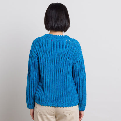 Caron Vertical Ridges Crochet Sweater Blue