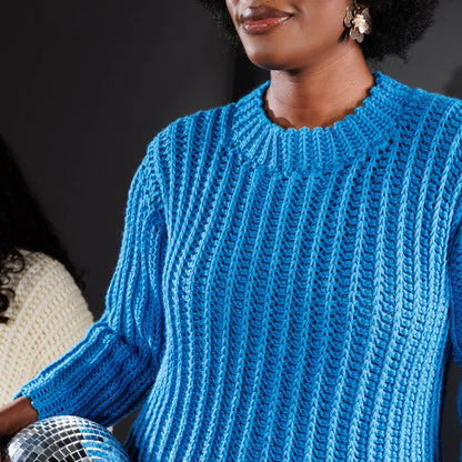 Caron Vertical Ridges Crochet Sweater Blue