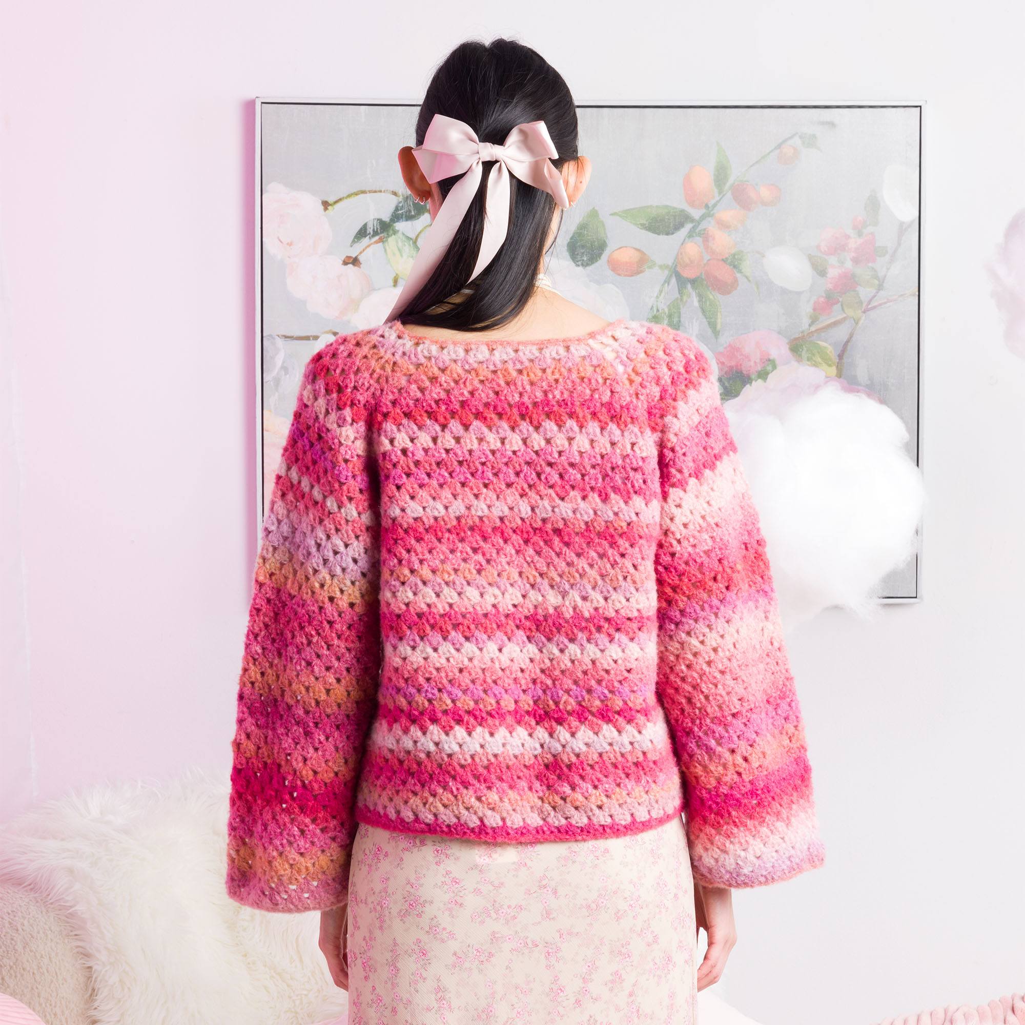 Free Easy Caron Granny Stripes Top-Down Crochet Pullover Pattern