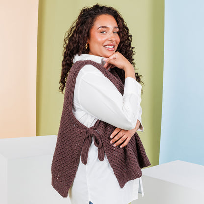 Caron Granny Stitch Crochet Side Tie Vest Cocoa Bean Heather