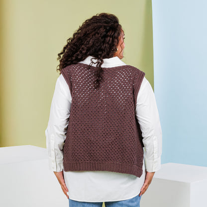 Caron Granny Stitch Crochet Side Tie Vest Cocoa Bean Heather