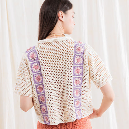 Caron Crochet Cabana Shirt with detail Crochet Cabana Shirt With Detail made using Caron yarn in a styled lifestyle setting